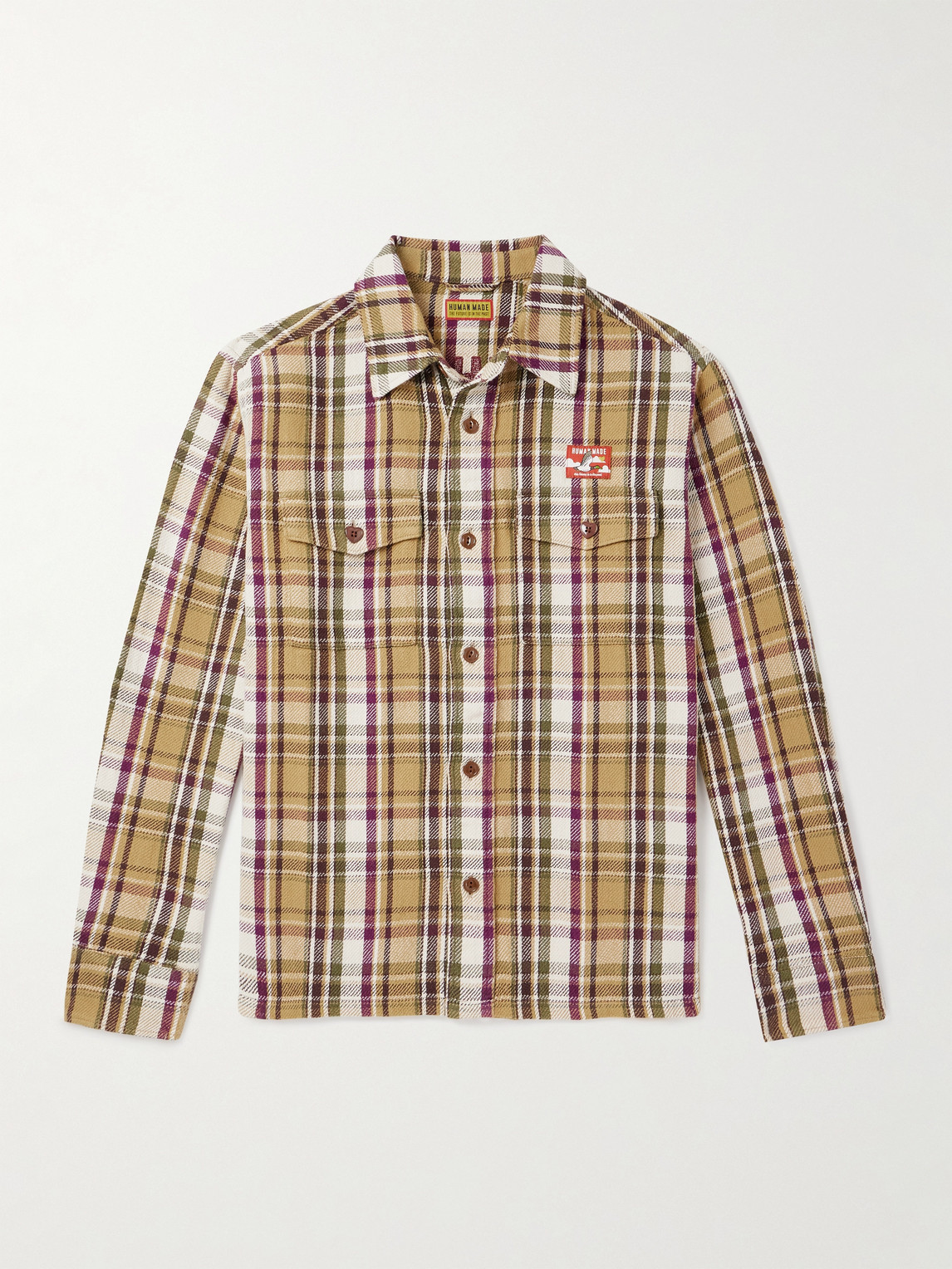 Human Made Logo-appliquéd Checked Cotton Shirt In Neutral
