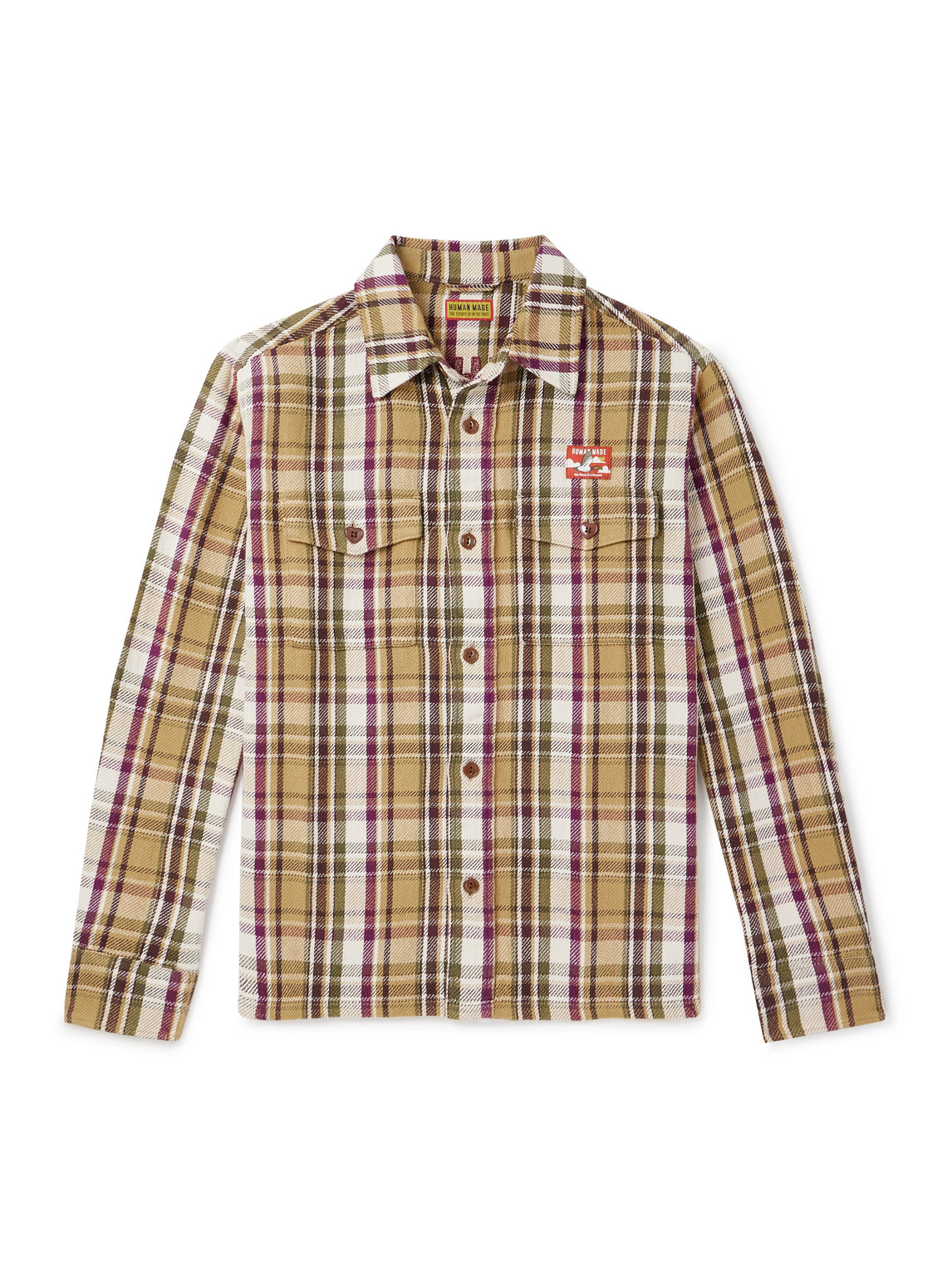 Human Made Logo-appliquéd Checked Cotton Shirt In Neutral