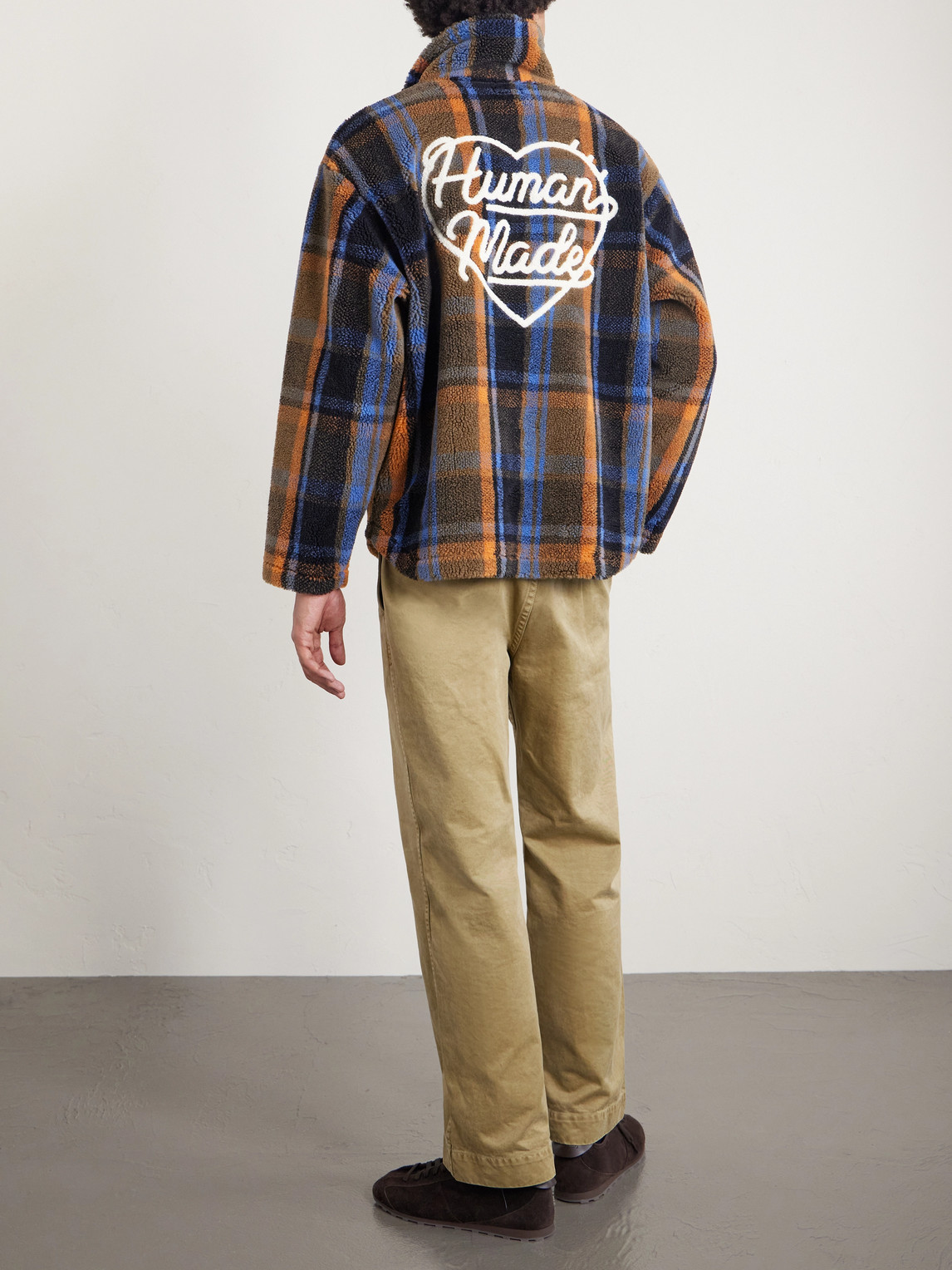  Human Made - Logo-embroidered Appliquéd Checked Fleece Sweater - Men - Brown - S 