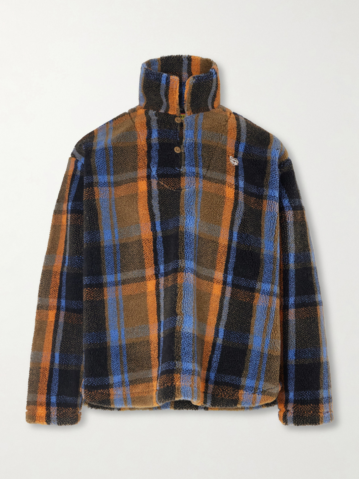 Human Made – Logo-Embroidered Appliquéd Checked Fleece Sweater