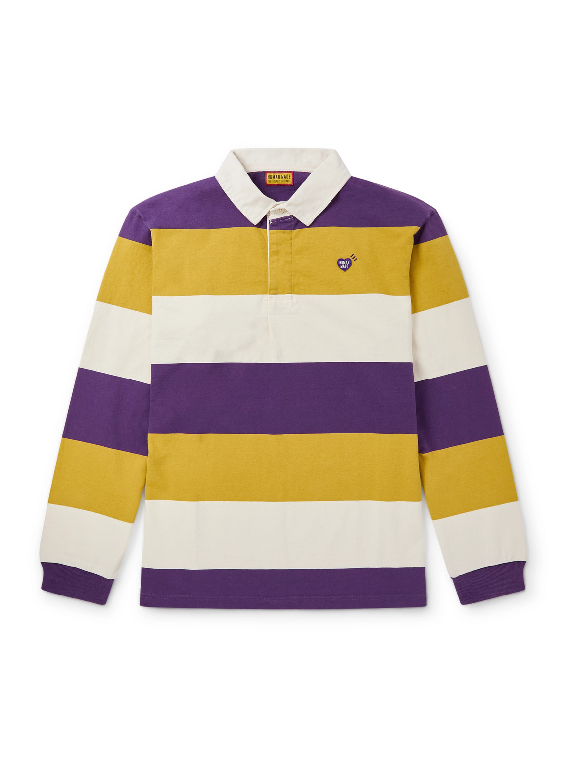 Human Made Logo-appliquéd Striped Cotton-jersey Polo Shirt In Purple