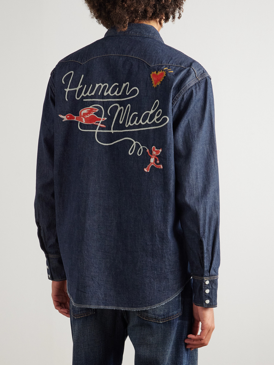 Human Made Embroidered Denim Shirt In Blue