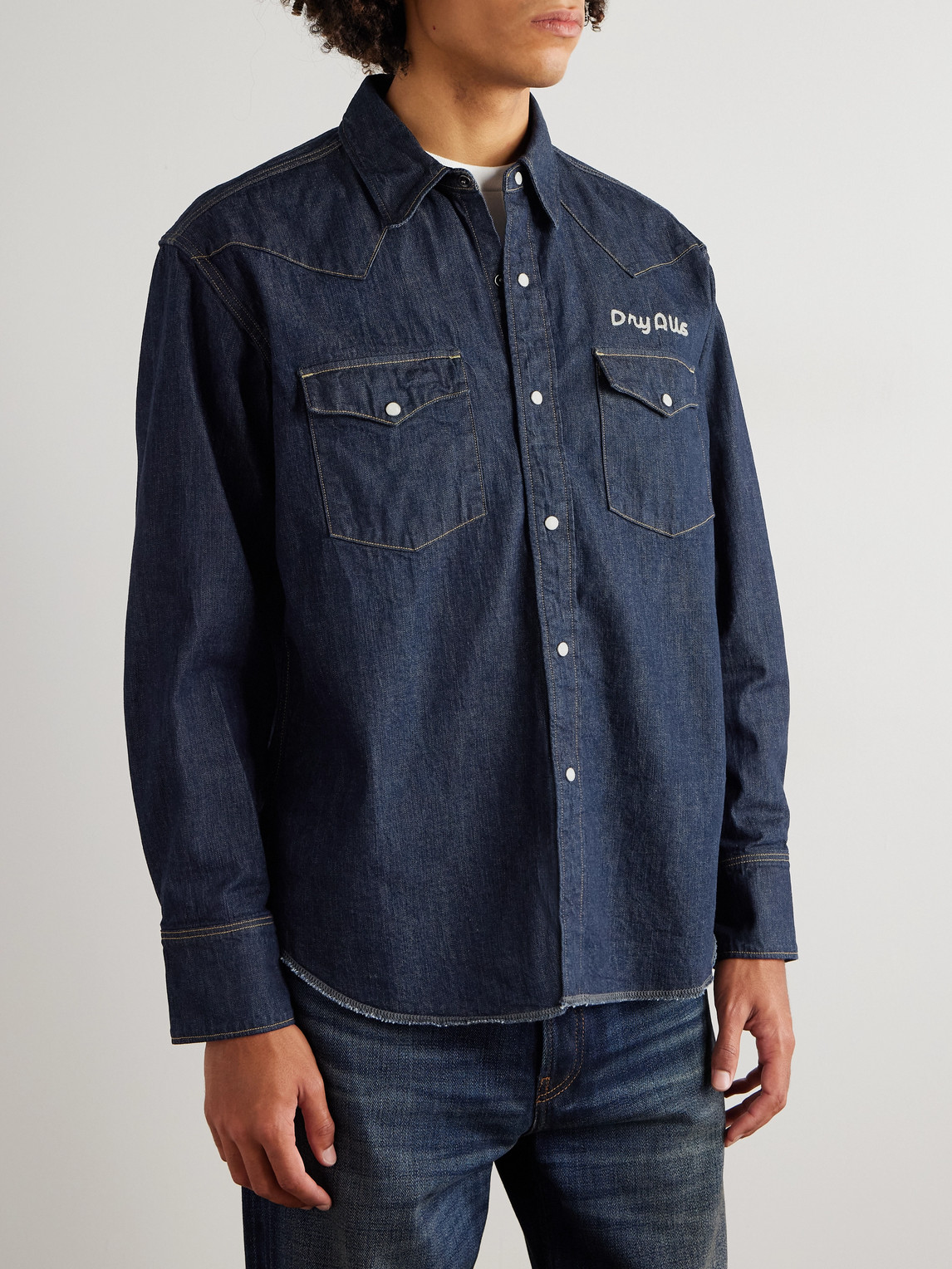 Human Made Embroidered Denim Shirt In Blue