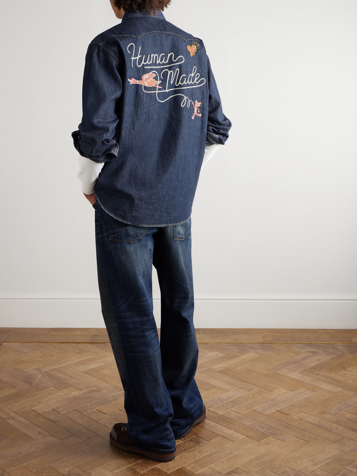 Human Made Embroidered Denim Shirt In Blue
