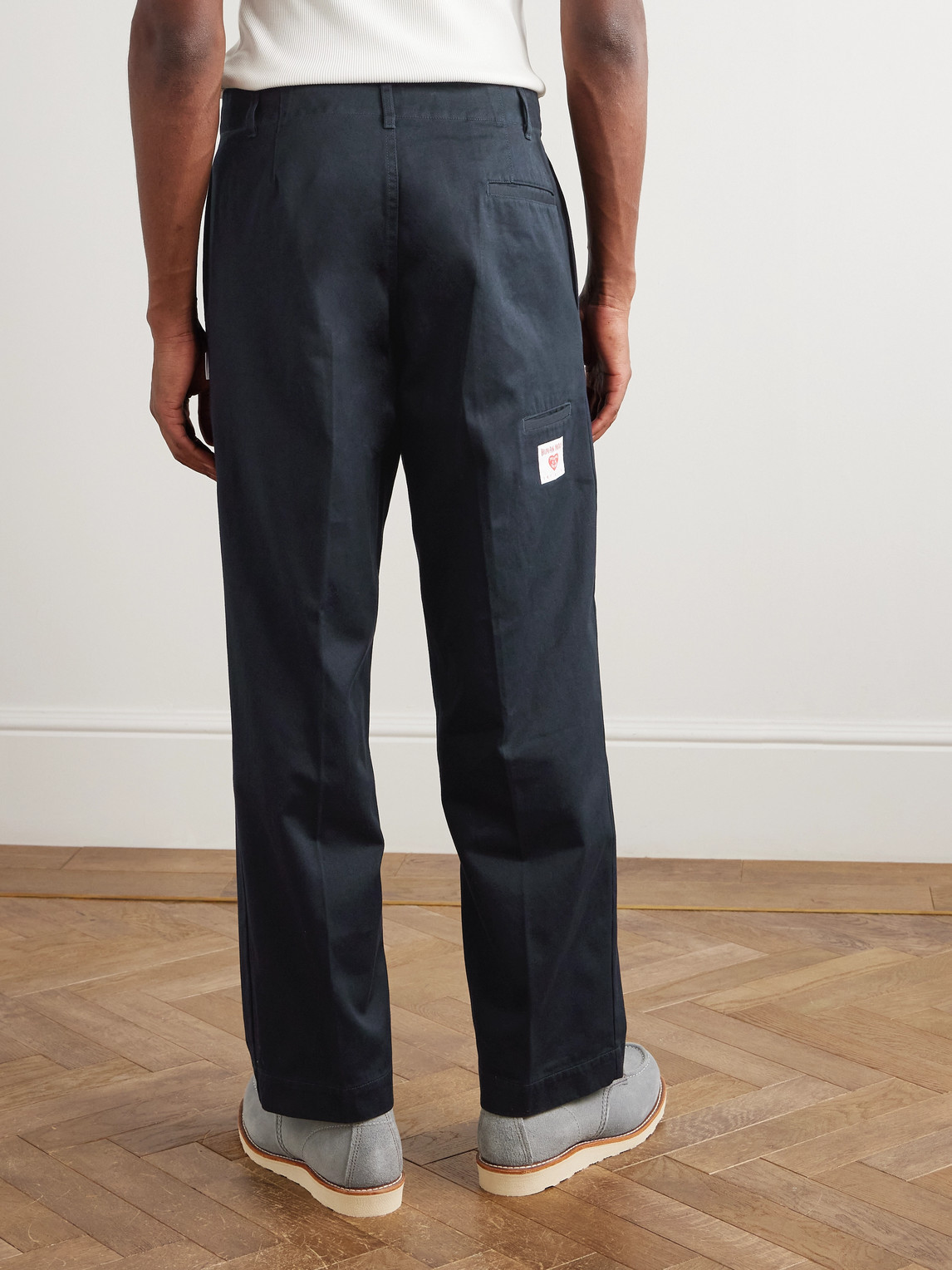 Human Made Wide-leg Pleated Cotton-twill Trousers In Blue