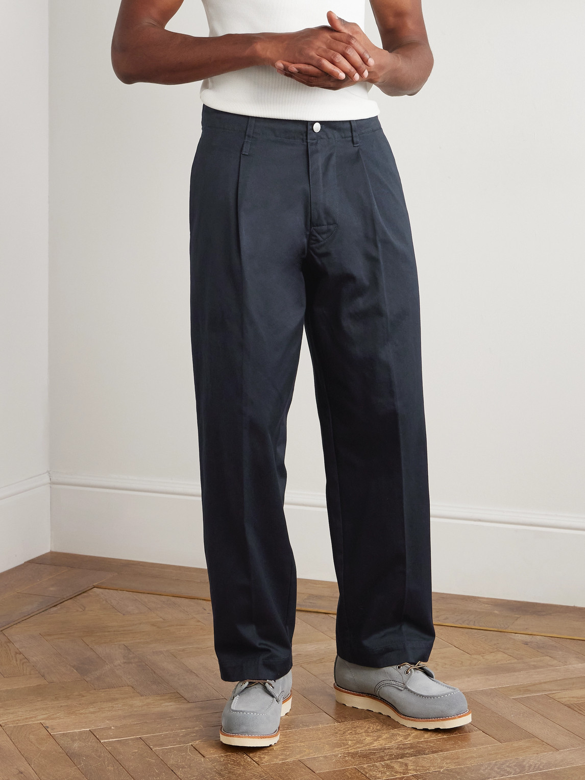 Human Made Wide-leg Pleated Cotton-twill Trousers In Blue