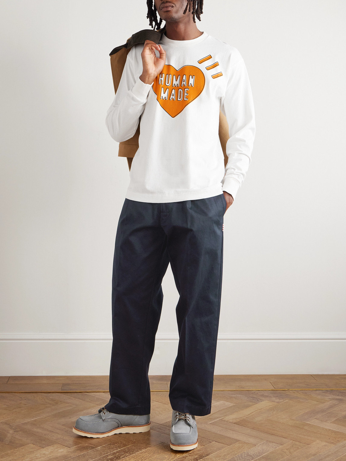 Human Made Wide-leg Pleated Cotton-twill Trousers In Blue