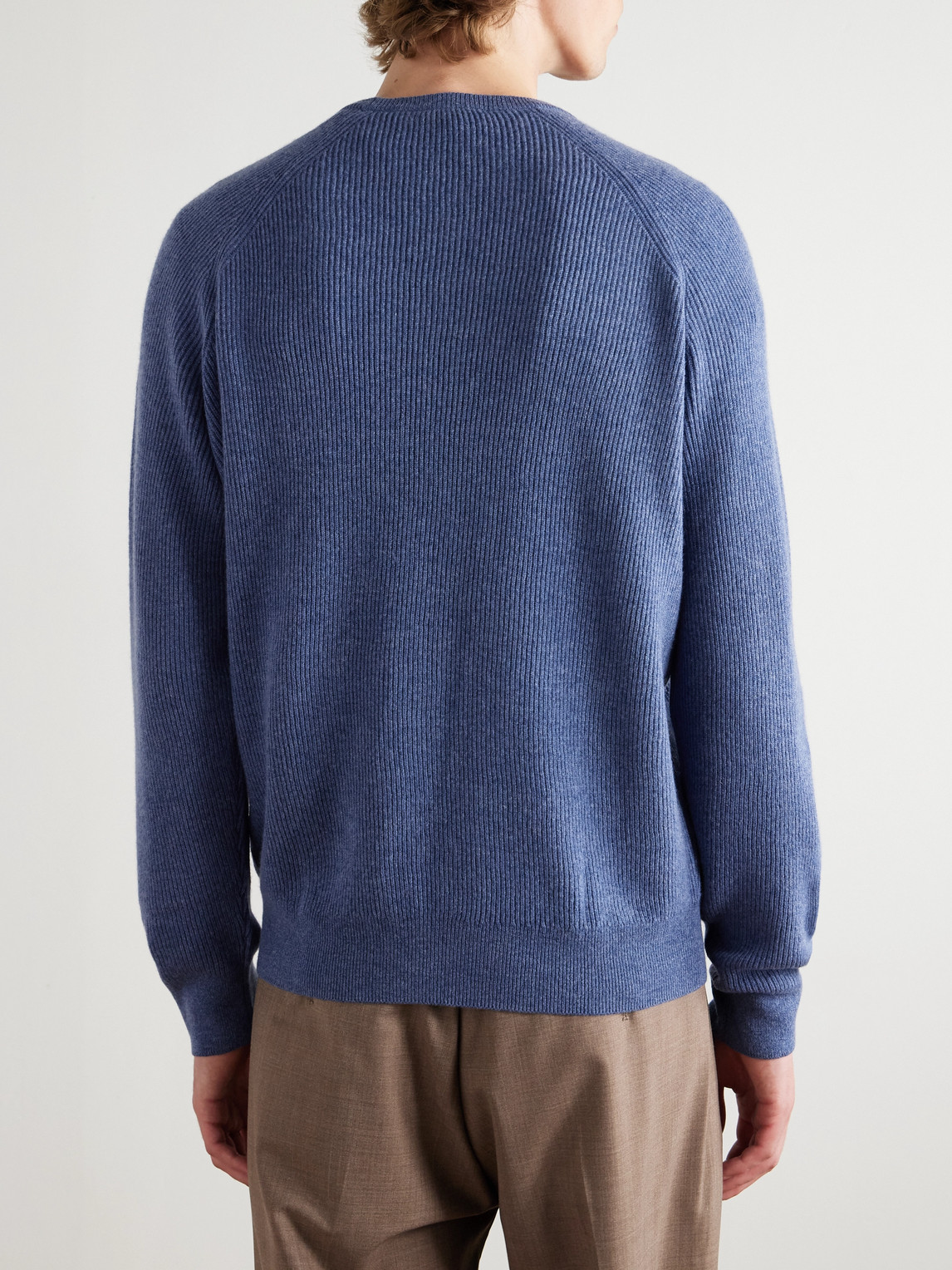 Peter Millar Ribbed Cashmere-blend Sweater In Blue
