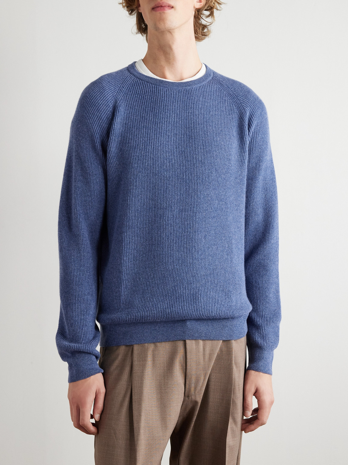 Peter Millar Ribbed Cashmere-blend Sweater In Blue