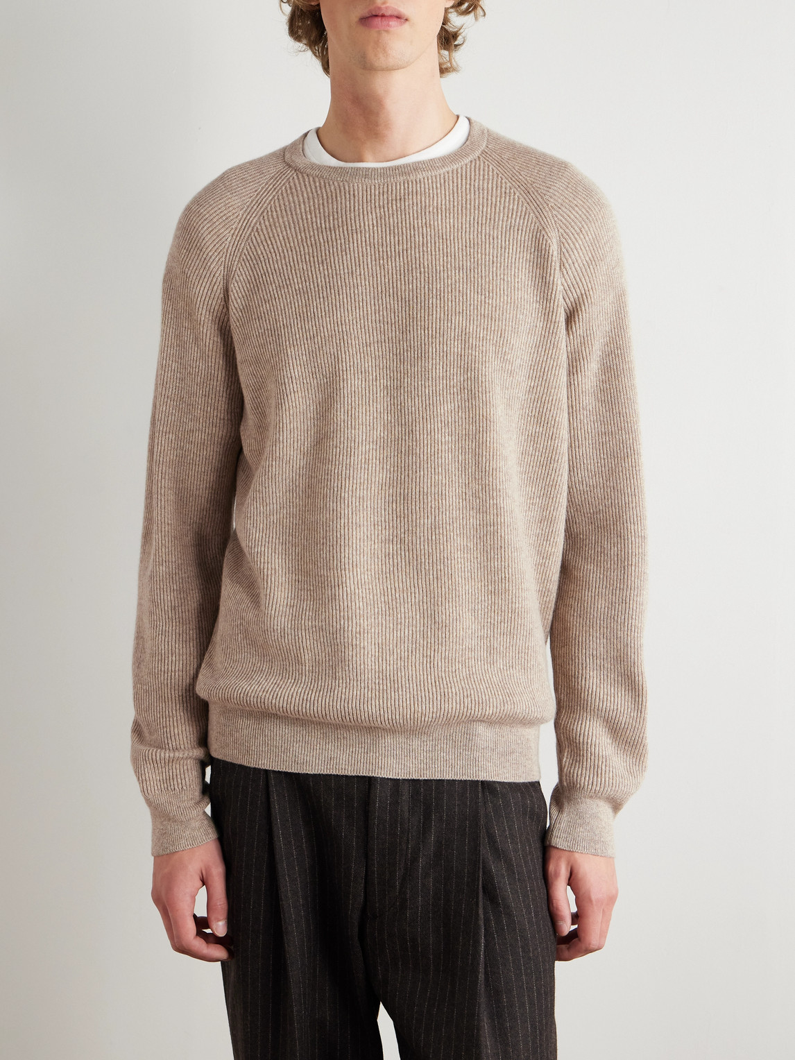 Peter Millar Ribbed Cashmere-blend Sweater In Neutral