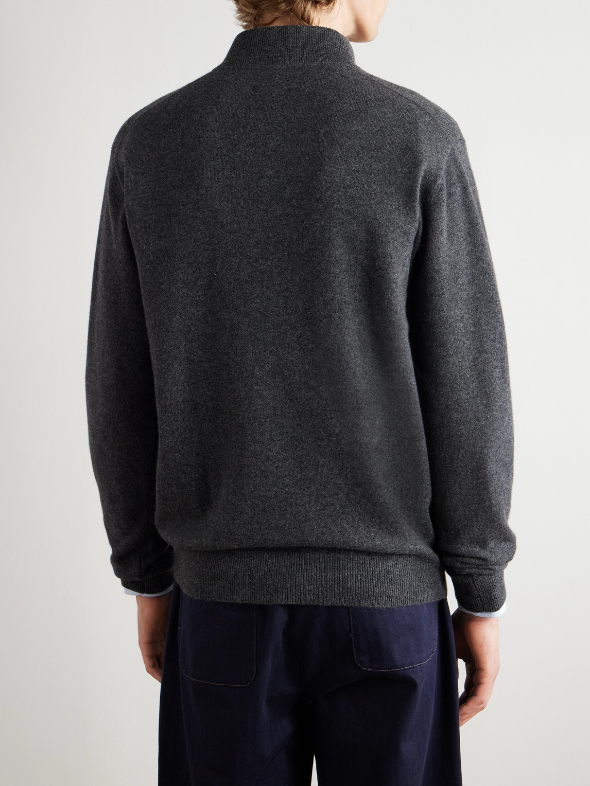 Peter Millar Suede-trimmed Cashmere Flex Half-zip Sweater In Gray