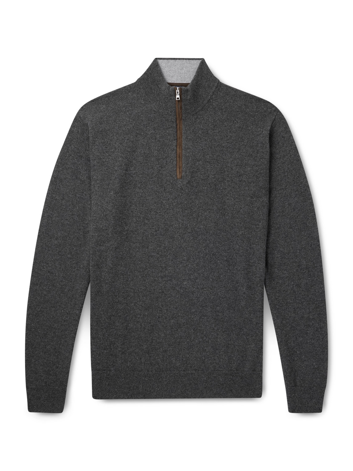 Peter Millar Suede-trimmed Cashmere Flex Half-zip Sweater In Gray