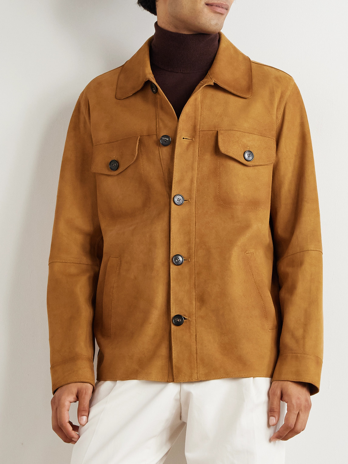 Incotex Montedoro Suede Overshirt In Brown