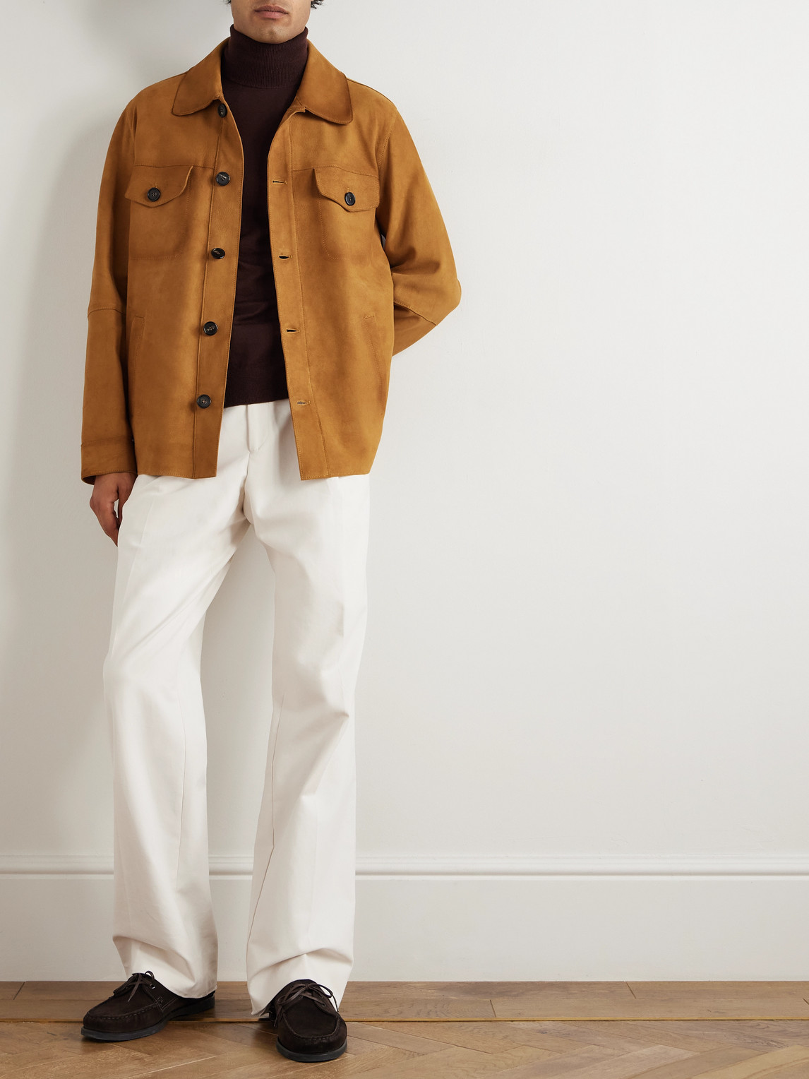 Incotex Montedoro Suede Overshirt In Brown