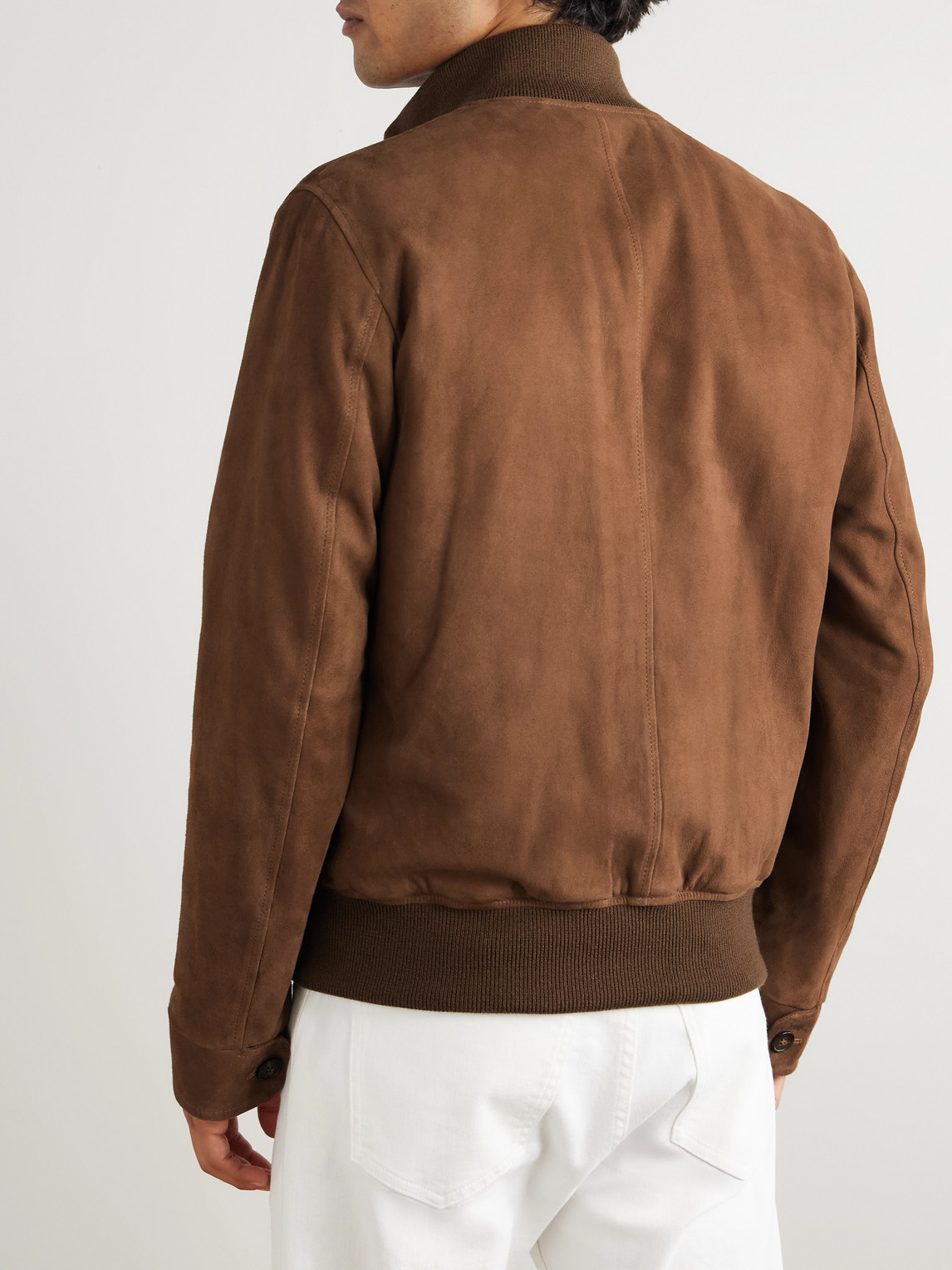 Incotex Suede Bomber Jacket In Brown