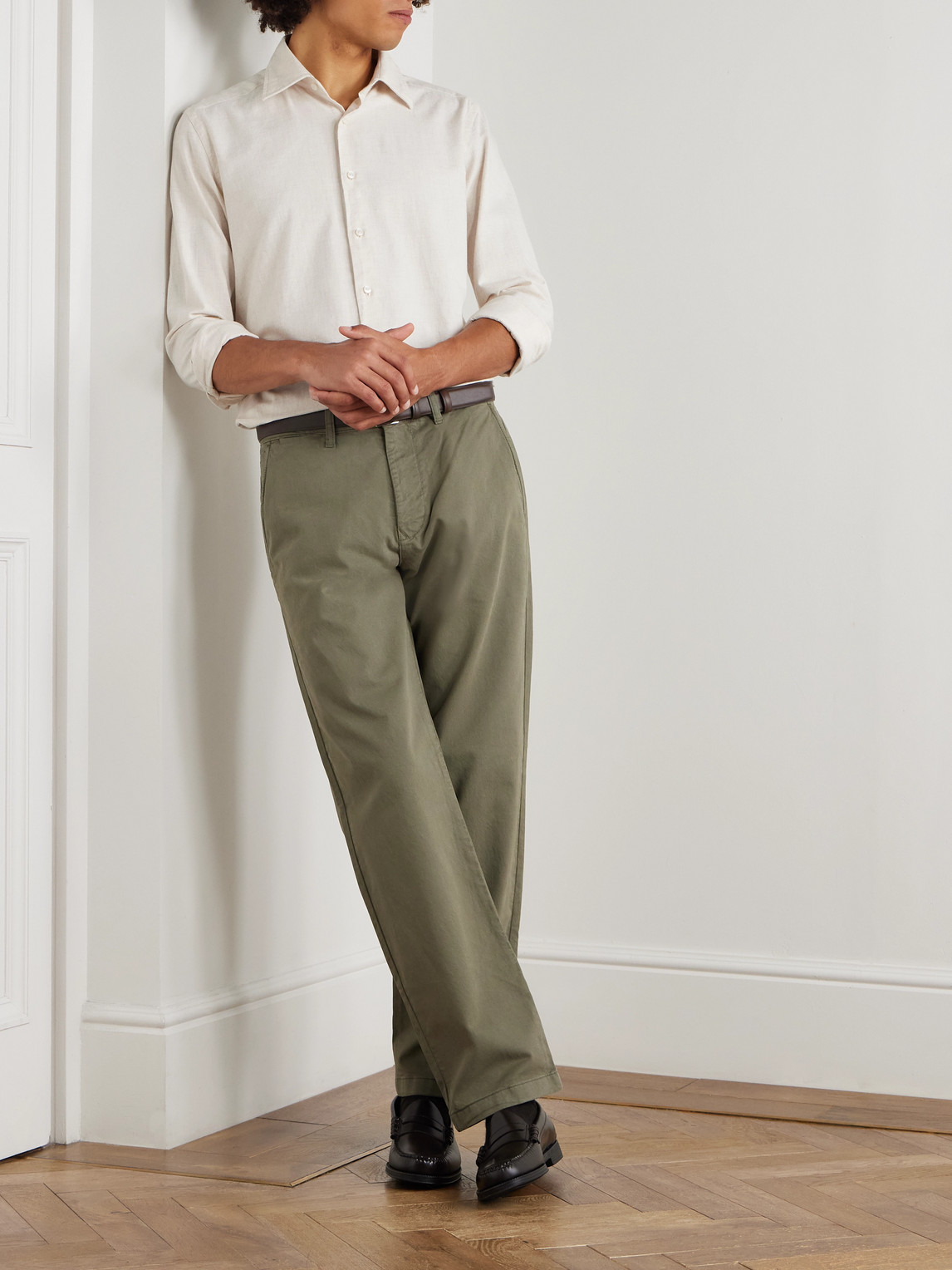 Incotex Glanshirt Slim-fit Cotton-twill Shirt In Neutral
