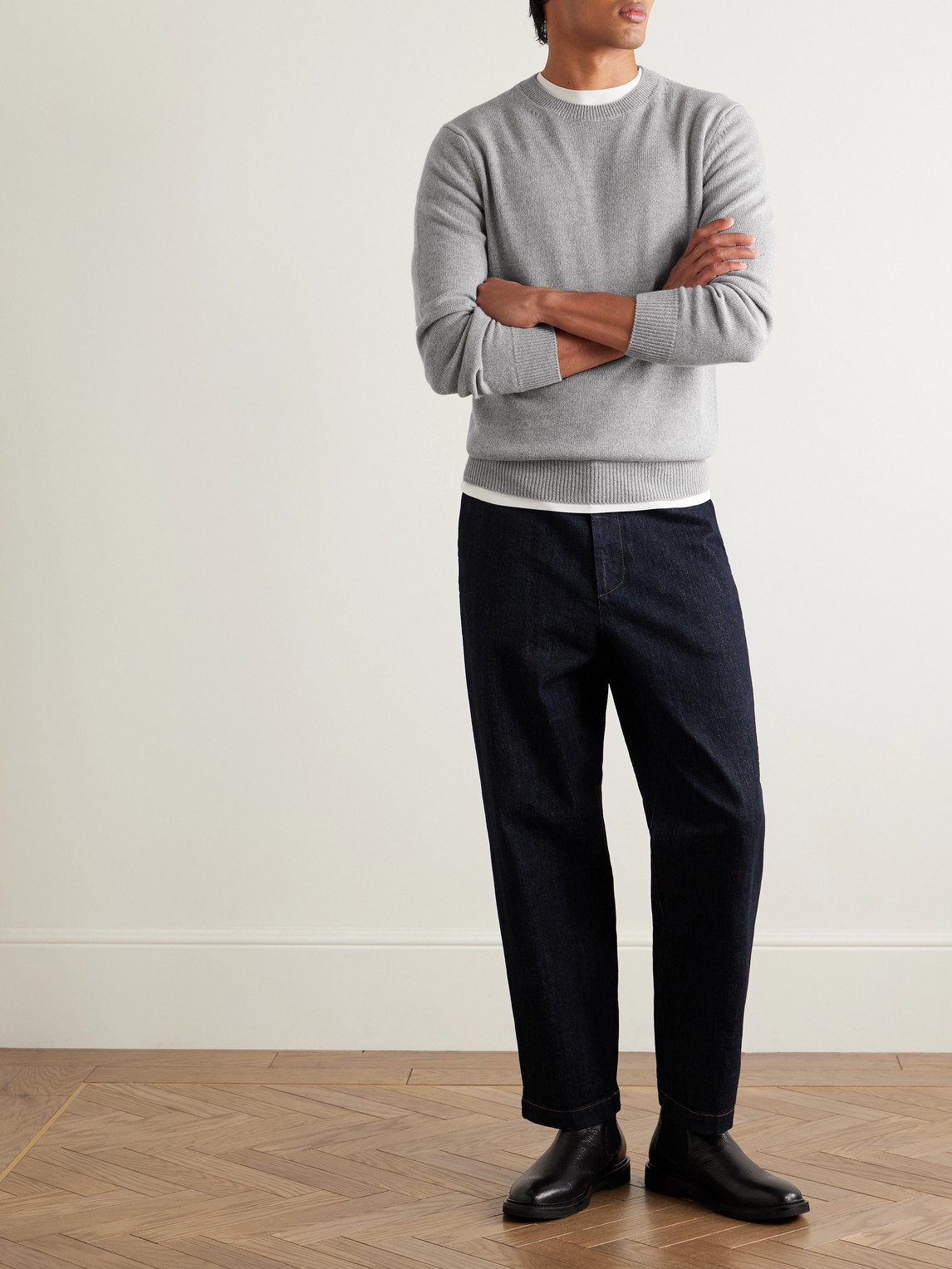 Incotex Zanone Slim-fit Virgin Wool And Cashmere-blend Sweater In Gray