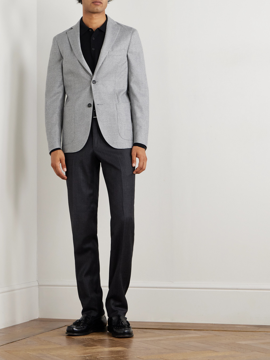 Incotex Slim-fit Herringbone Wool Blazer In Gray