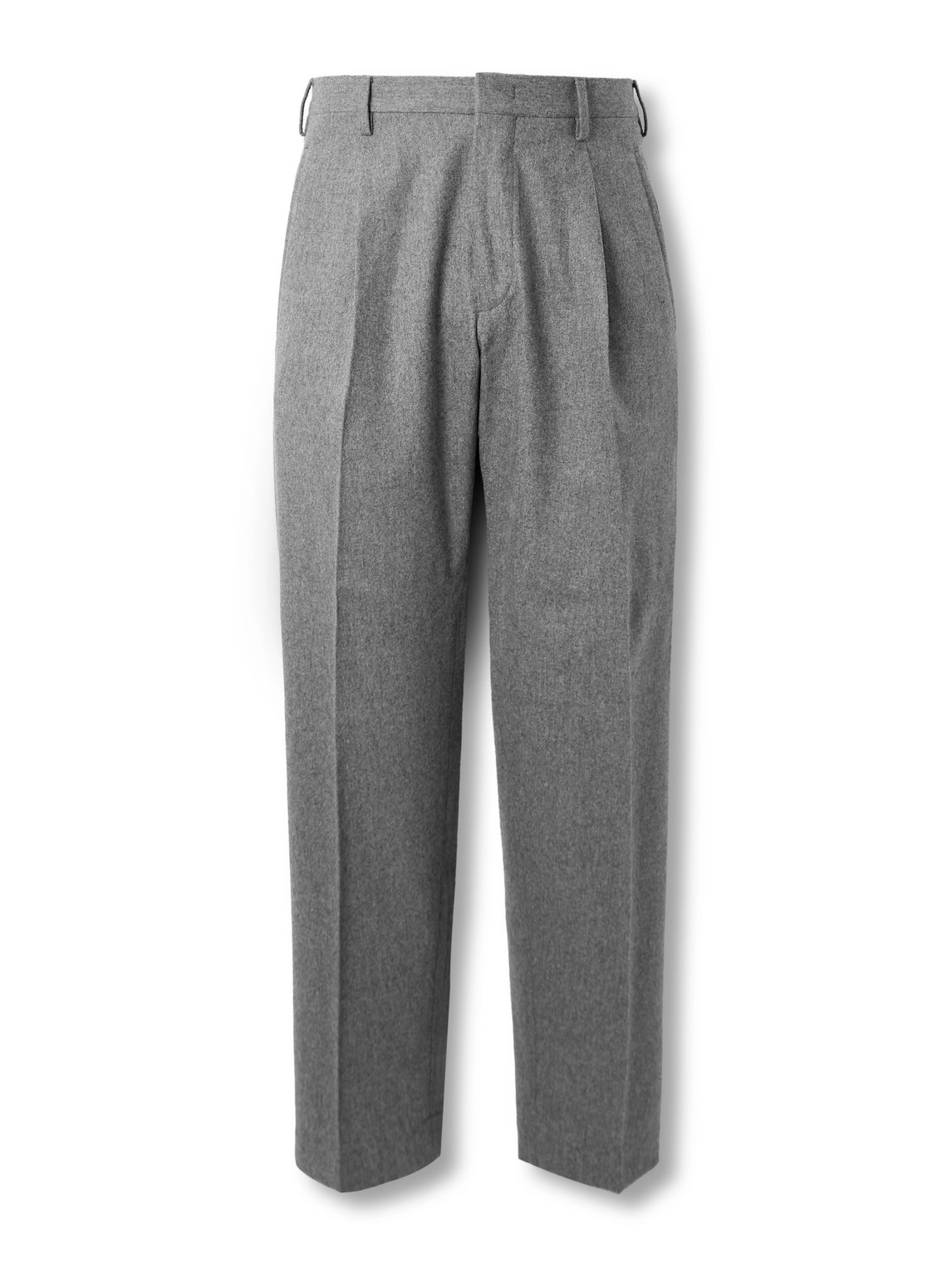 Incotex Straight-leg Pleated Wool-blend Flannel Suit Trousers In Gray