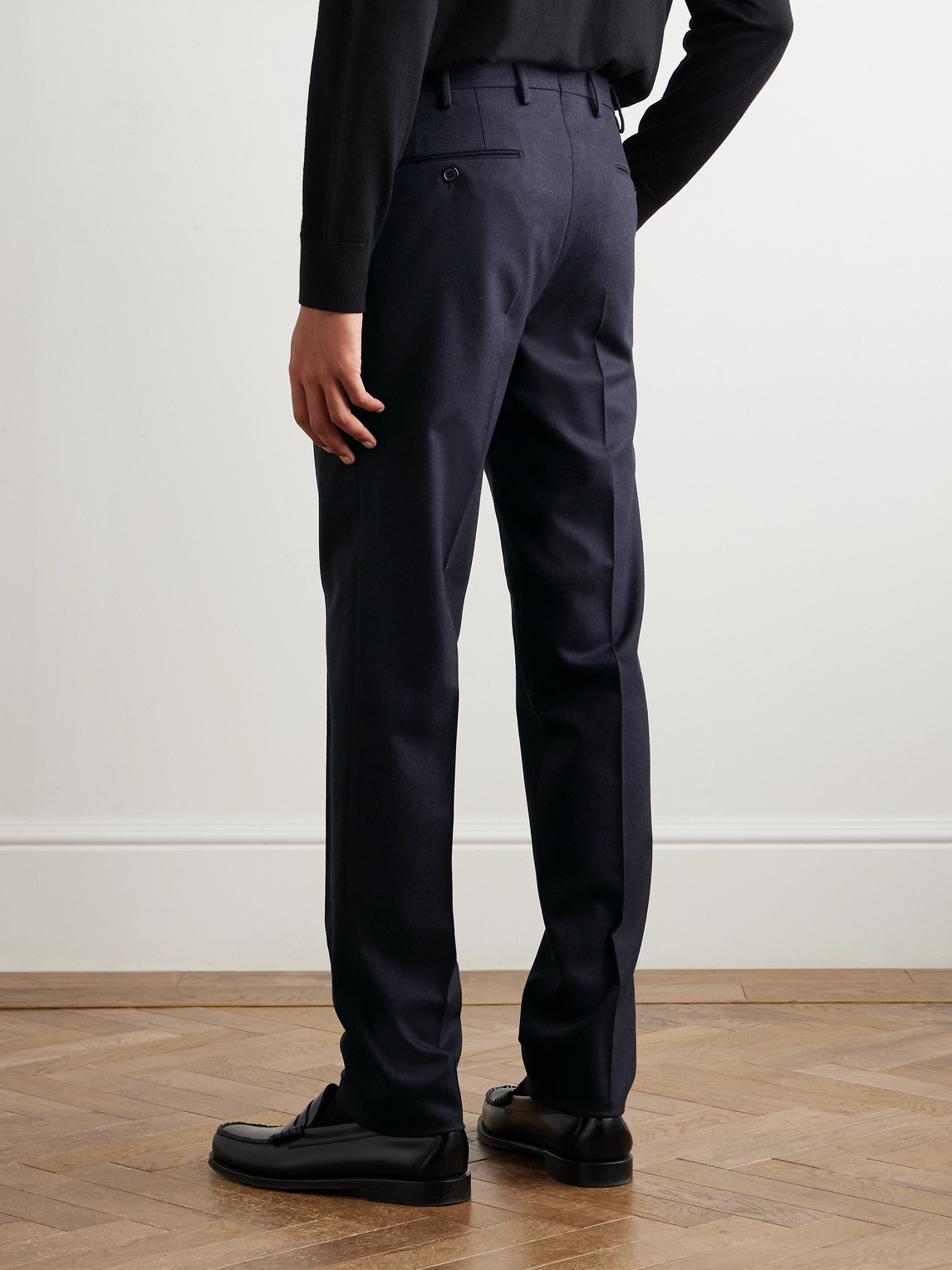 Incotex Slim-fit Virgin Wool-blend Flannel Trousers In Blue