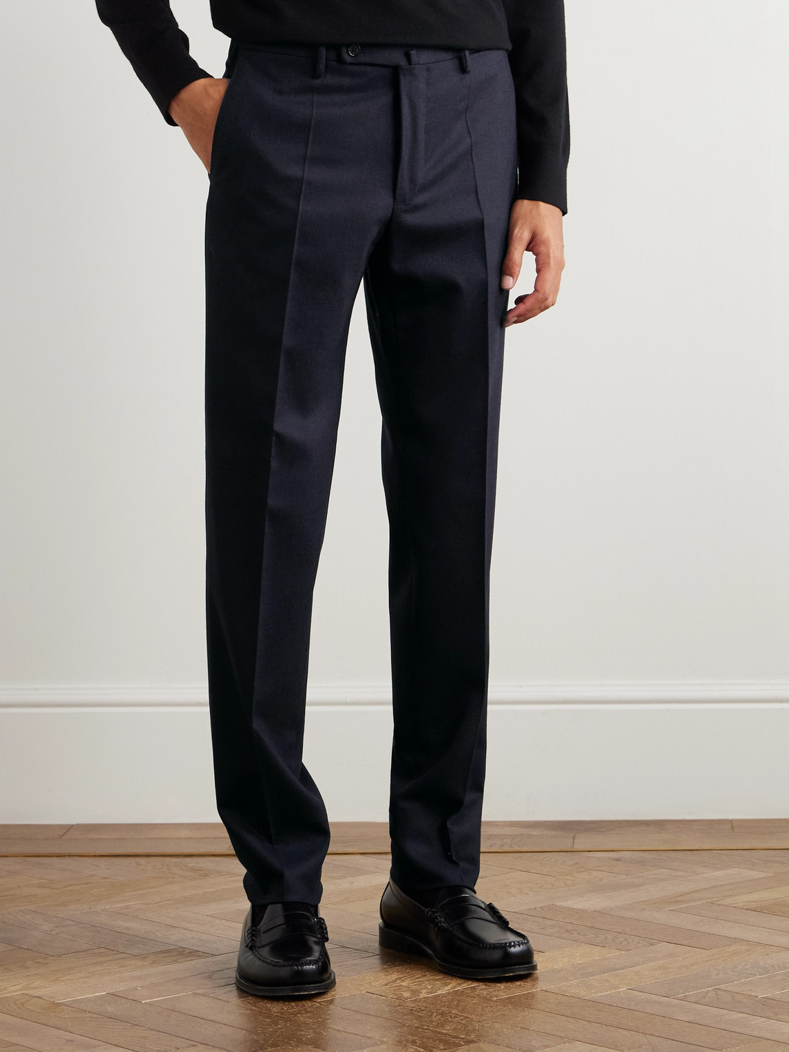 Incotex Slim-fit Virgin Wool-blend Flannel Trousers In Blue