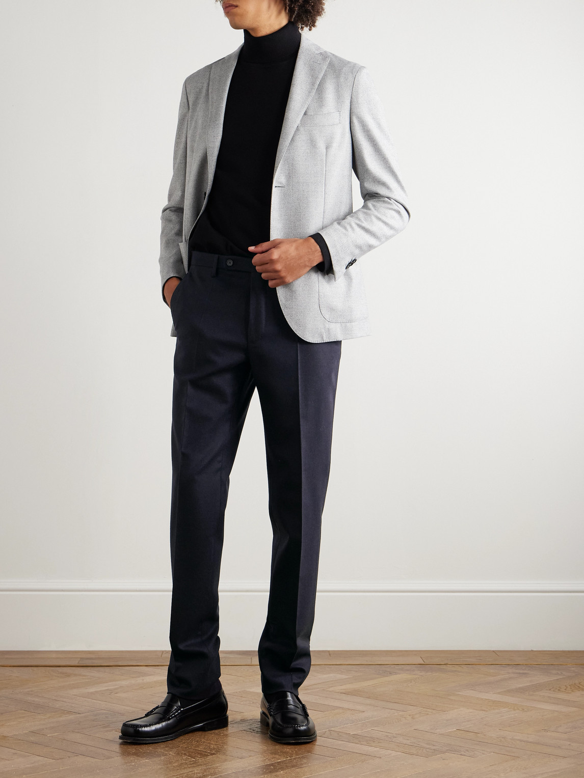 Incotex Slim-fit Virgin Wool-blend Flannel Trousers In Blue