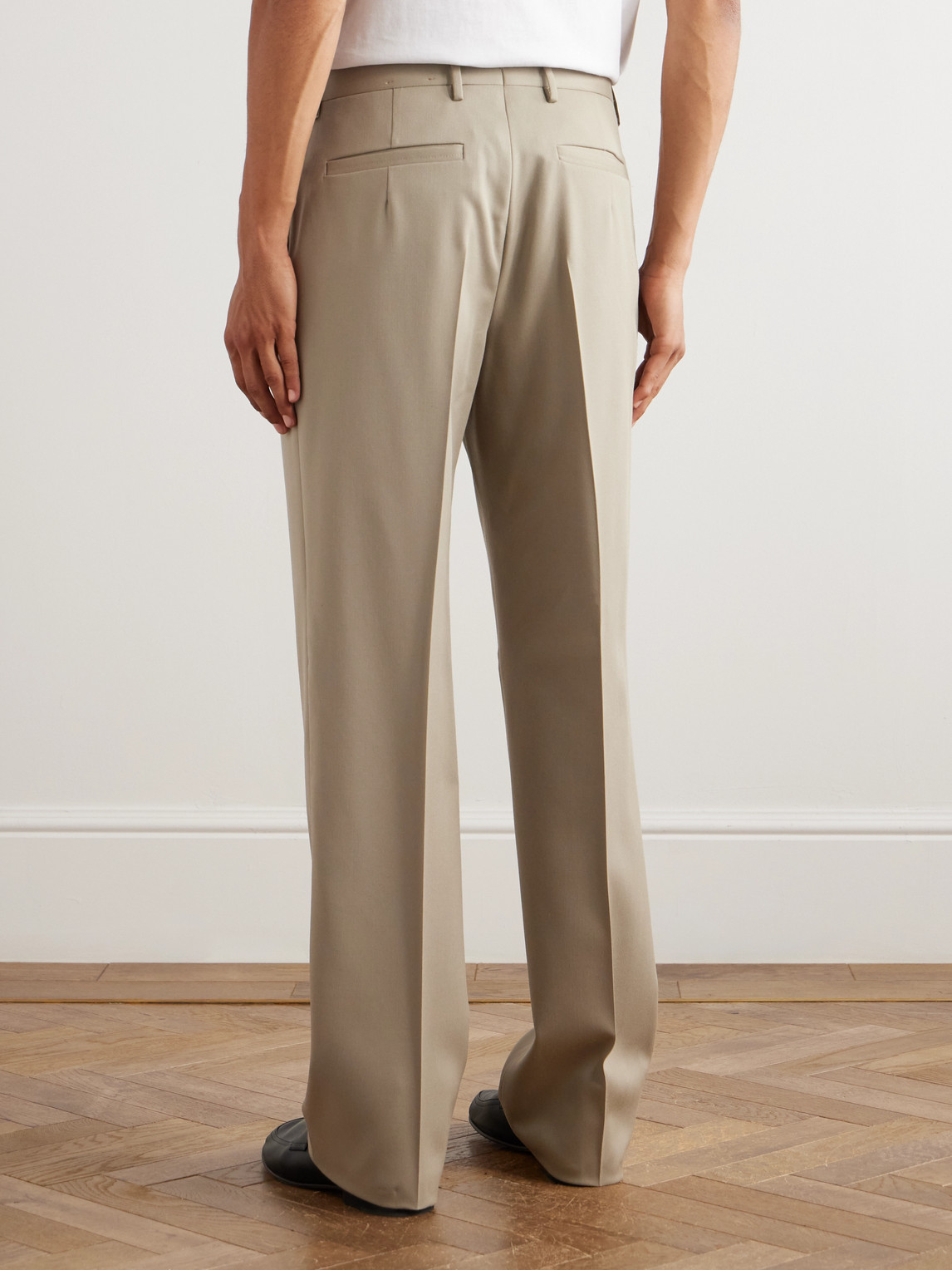 Incotex Straight-leg Pleated Wool-gabardine Trousers In Neutral