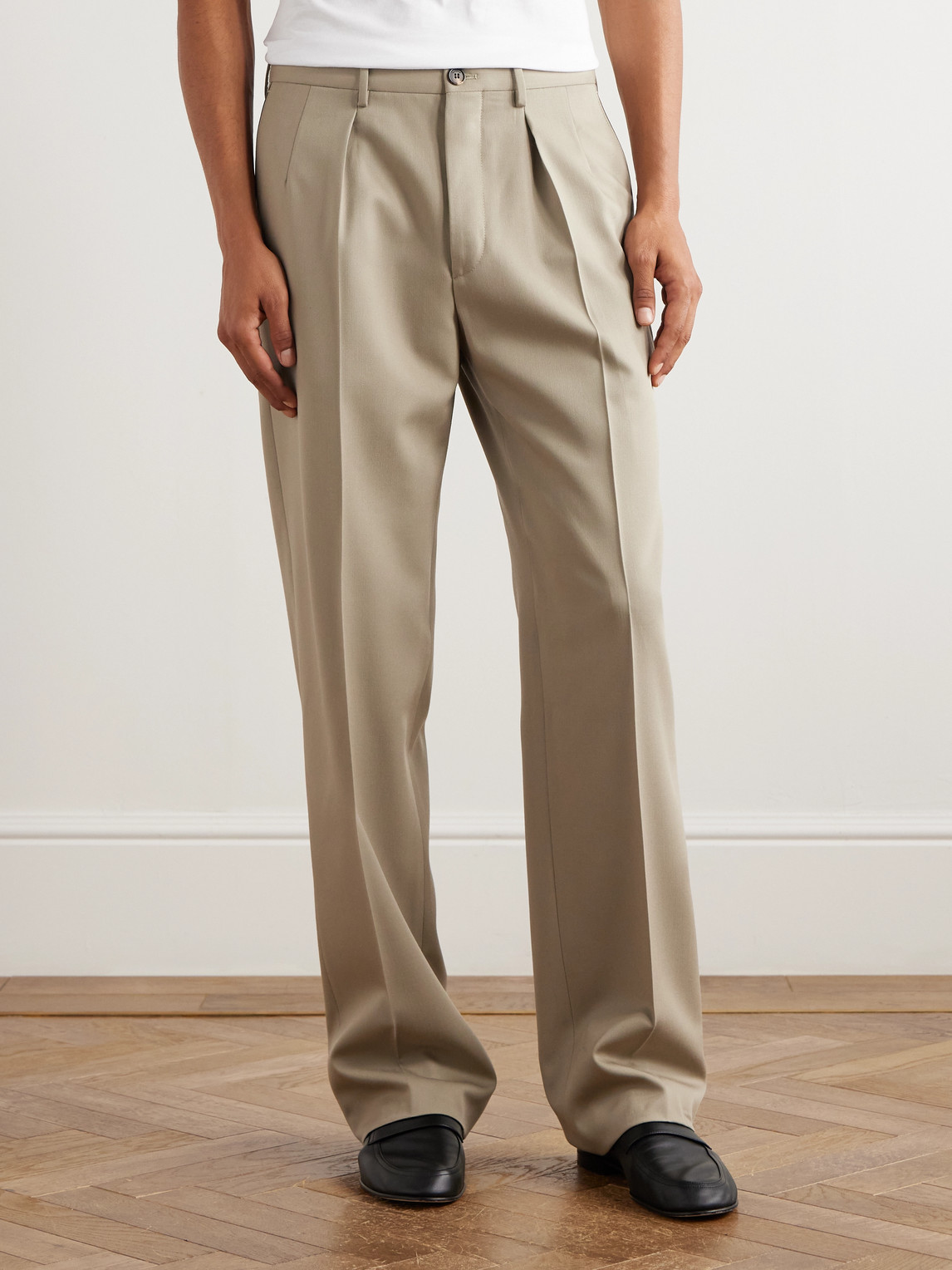 Incotex Straight-leg Pleated Wool-gabardine Trousers In Neutral