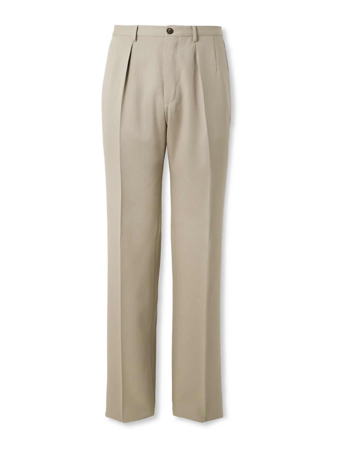 Incotex Straight-leg Pleated Wool-gabardine Trousers In Neutral