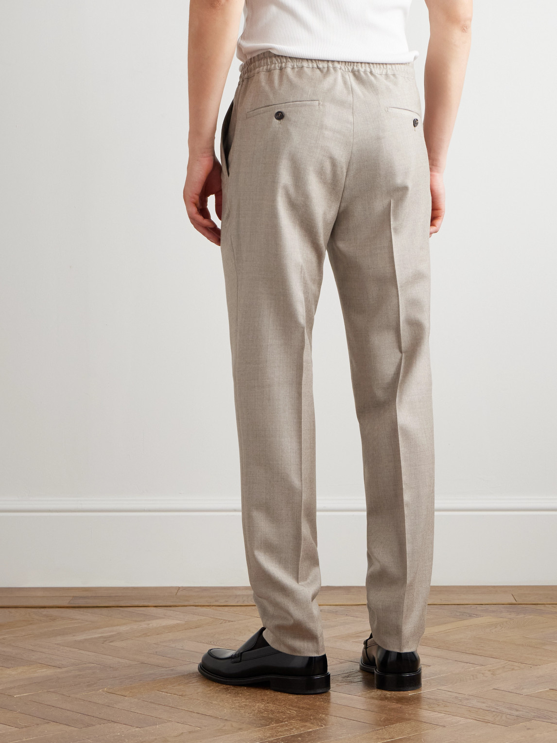 Incotex Tapered Pleated Virgin Wool-flannel Drawstring Trousers In White