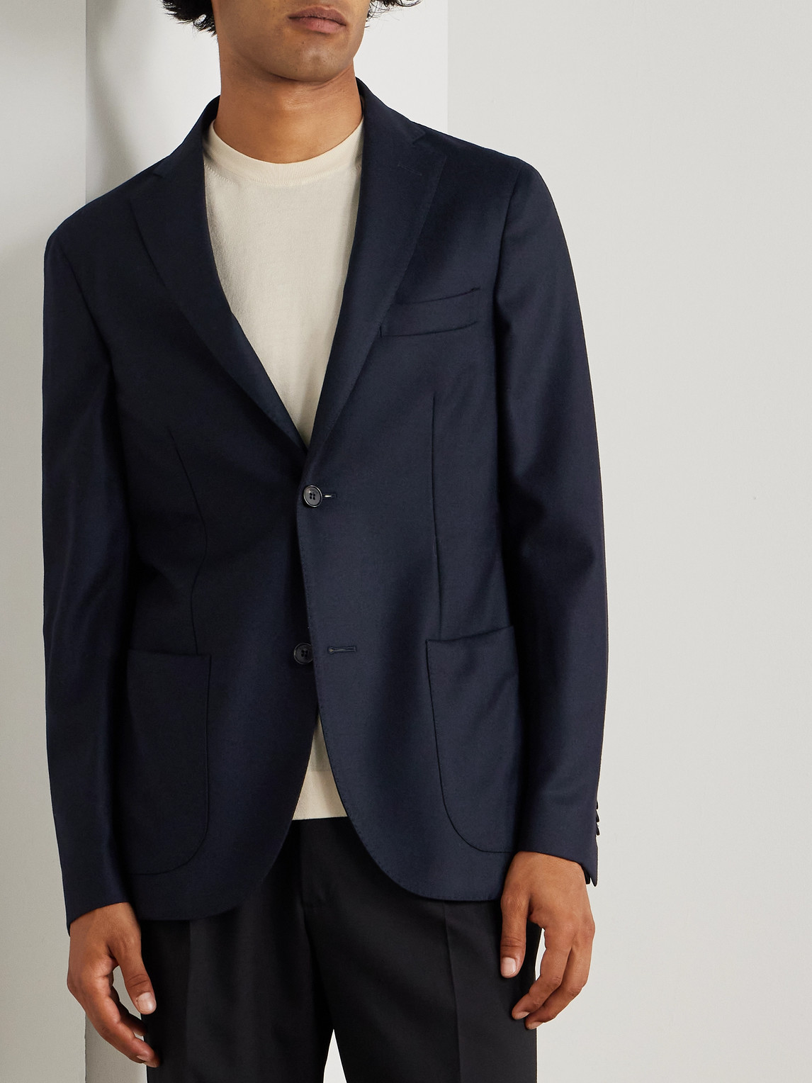 Incotex Wool And Cashmere-blend Flannel Blazer In Blue