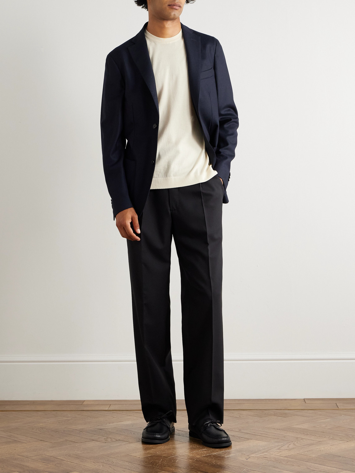 Incotex Wool And Cashmere-blend Flannel Blazer In Blue