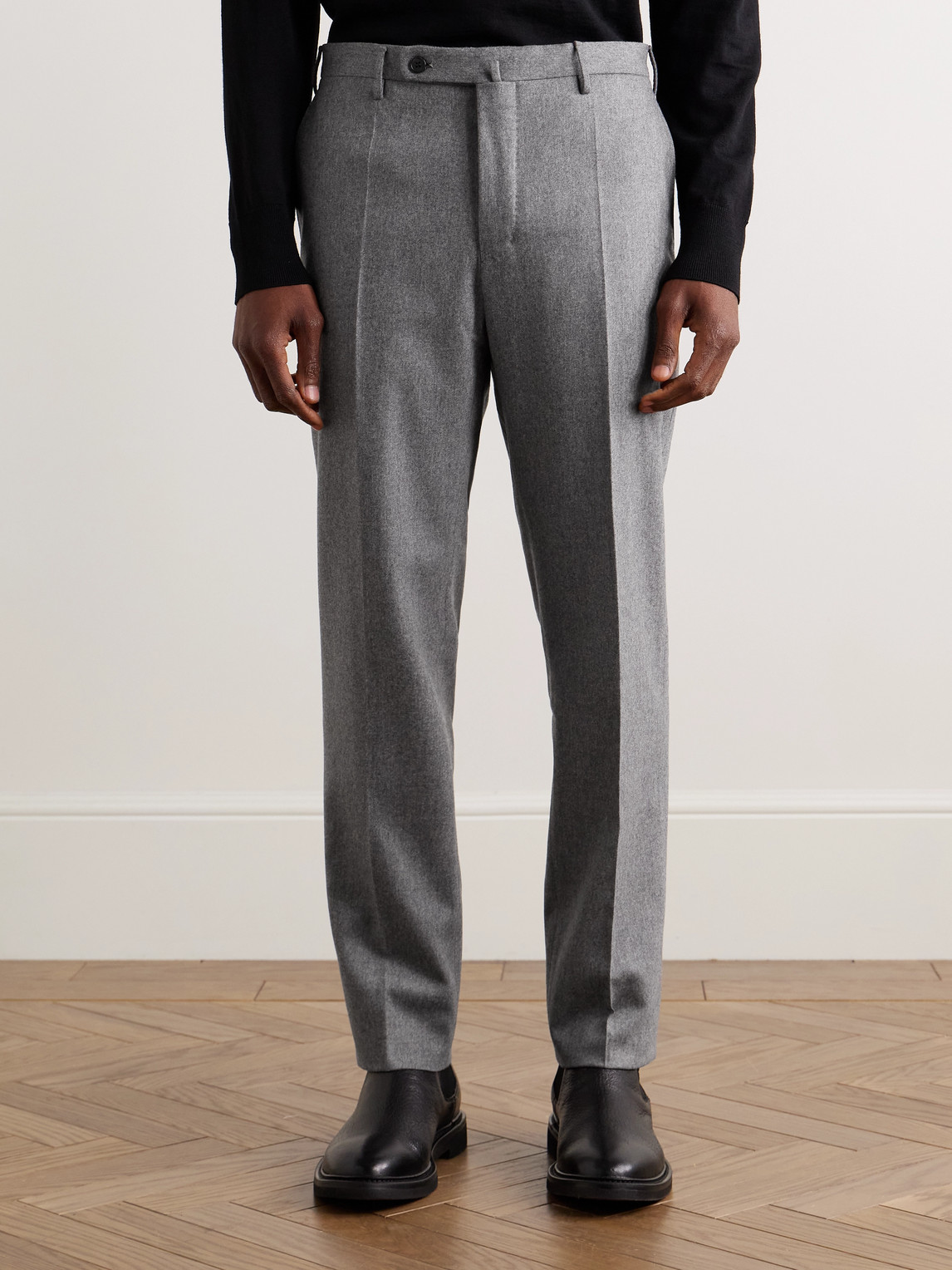 Incotex Slim-fit Wool-blend Flannel Trousers In Gray