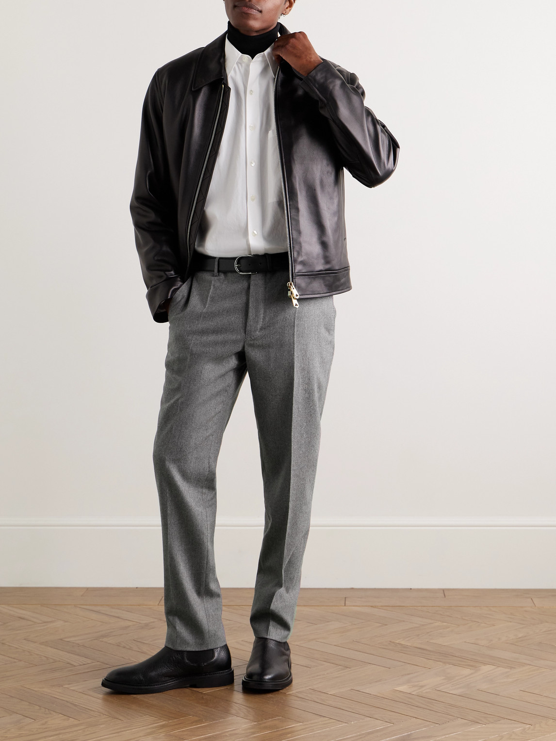 Incotex Slim-fit Wool-blend Flannel Trousers In Gray