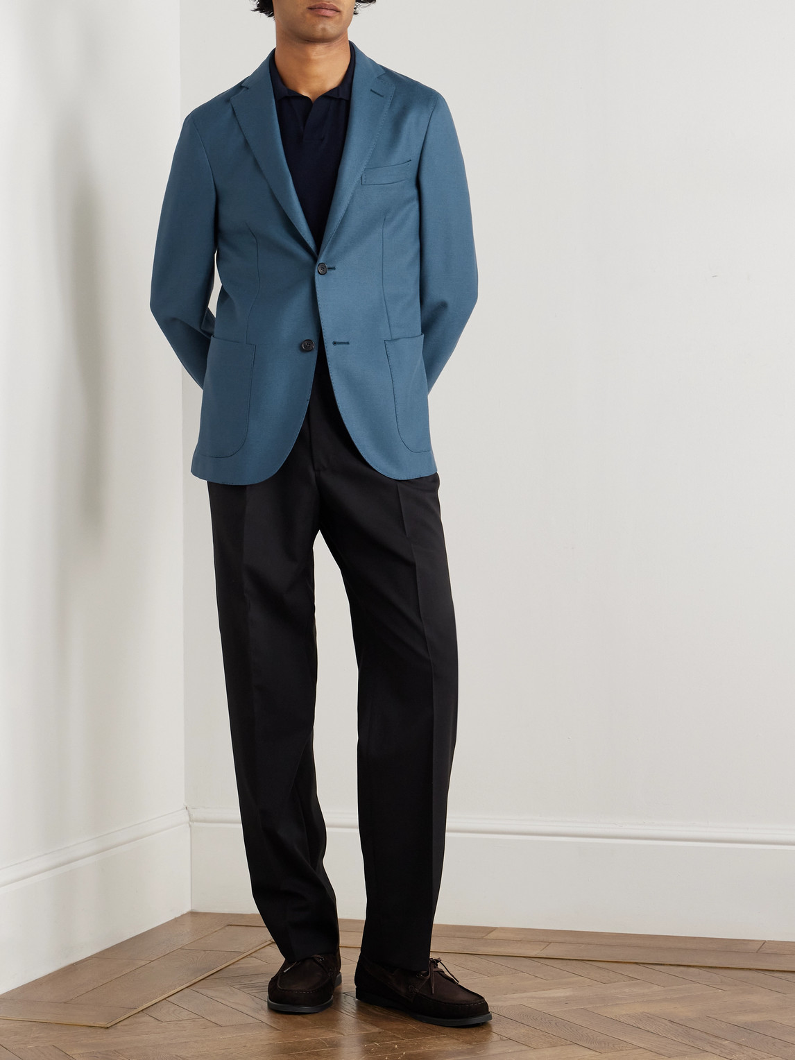 Incotex Slim-fit Wool-blend Flannel Blazer In Blue