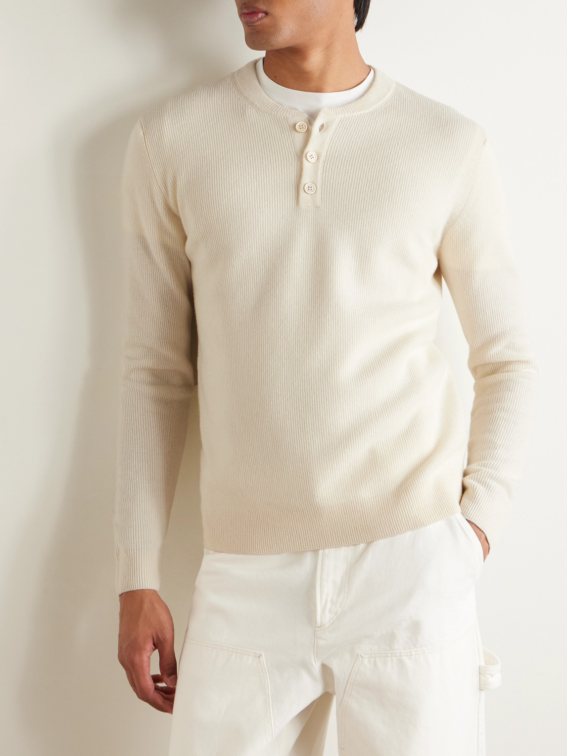 Incotex Zanone Slim-fit Ribbed Virgin Wool Henley T-shirt In Burgundy