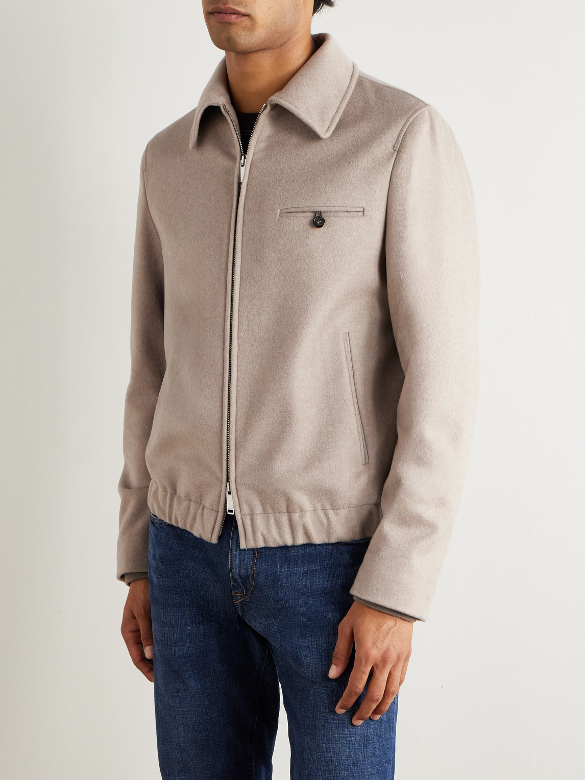 Incotex Virgin Wool-blend Bomber Jacket In Neutral