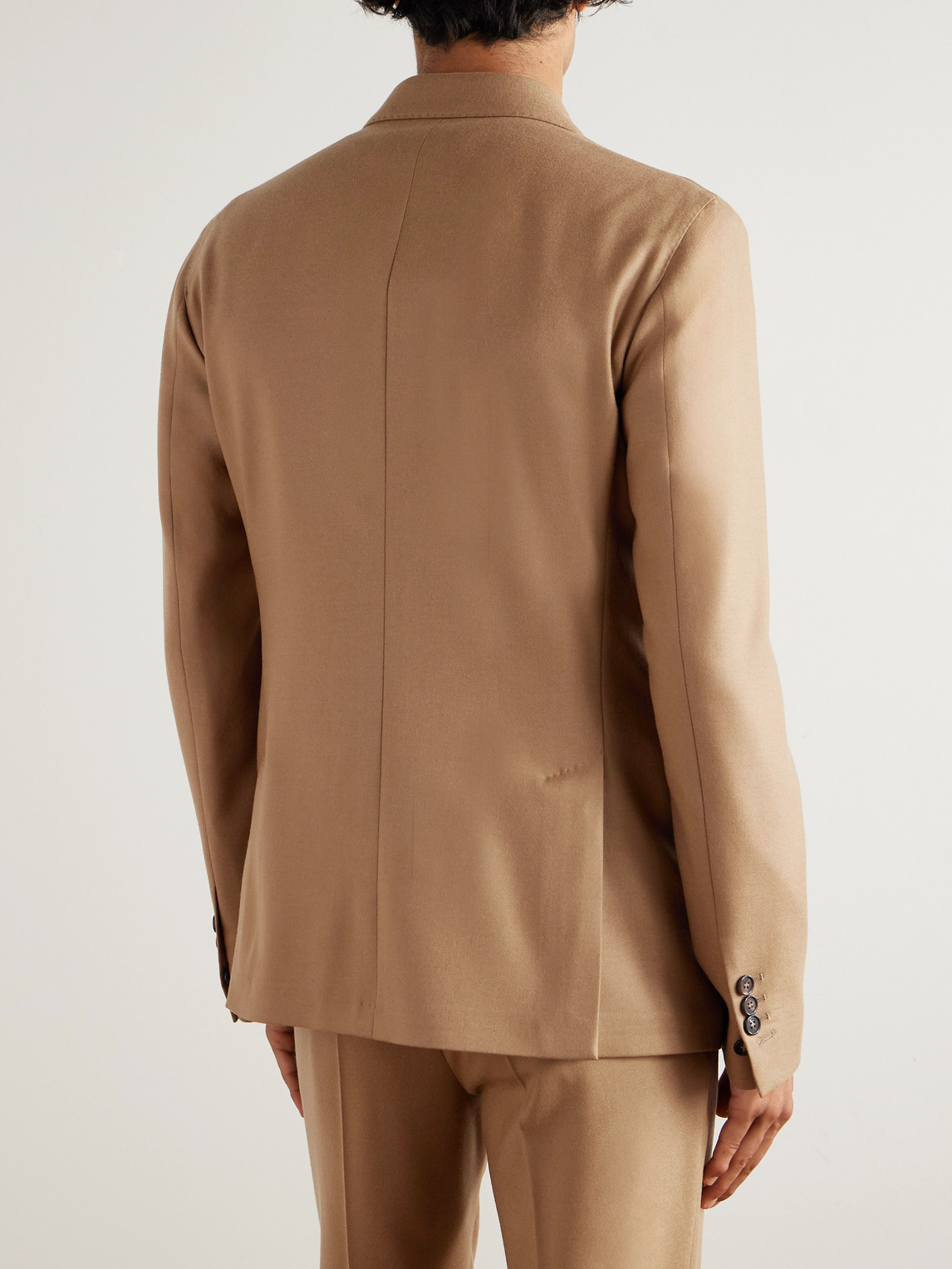 Incotex Slim-fit Double-breasted Virgin Wool-blend Flannel Suit Jacket In Neutral