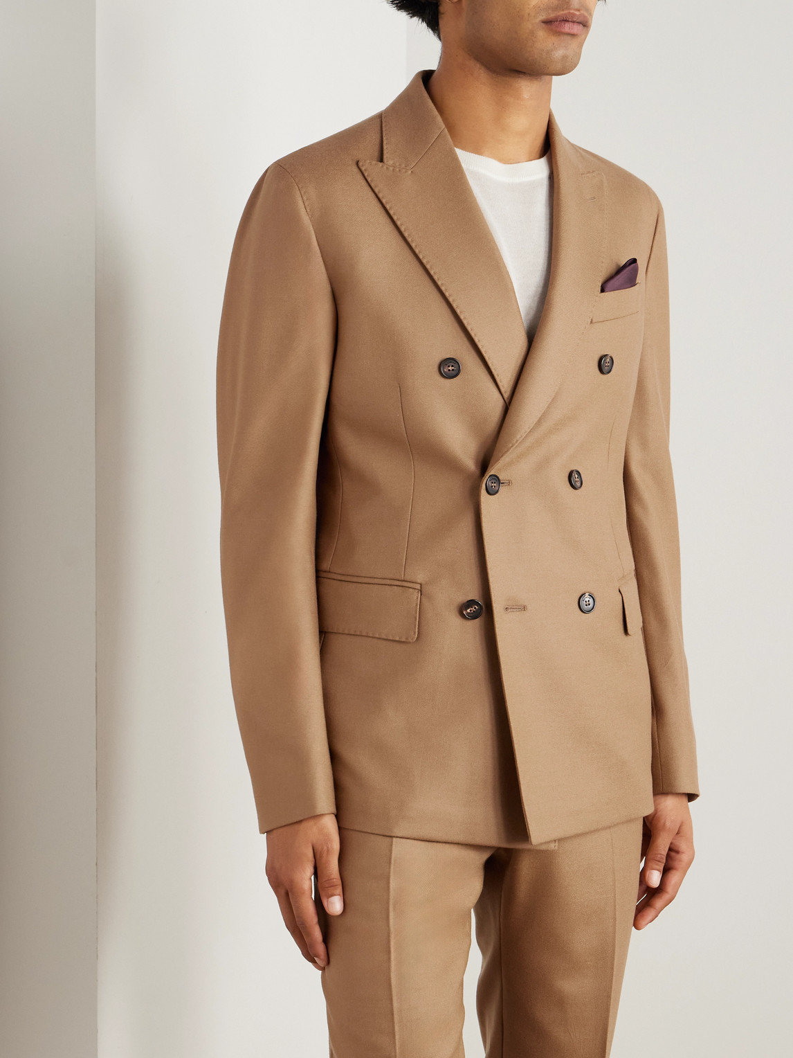 Incotex Slim-fit Double-breasted Virgin Wool-blend Flannel Suit Jacket In Neutral