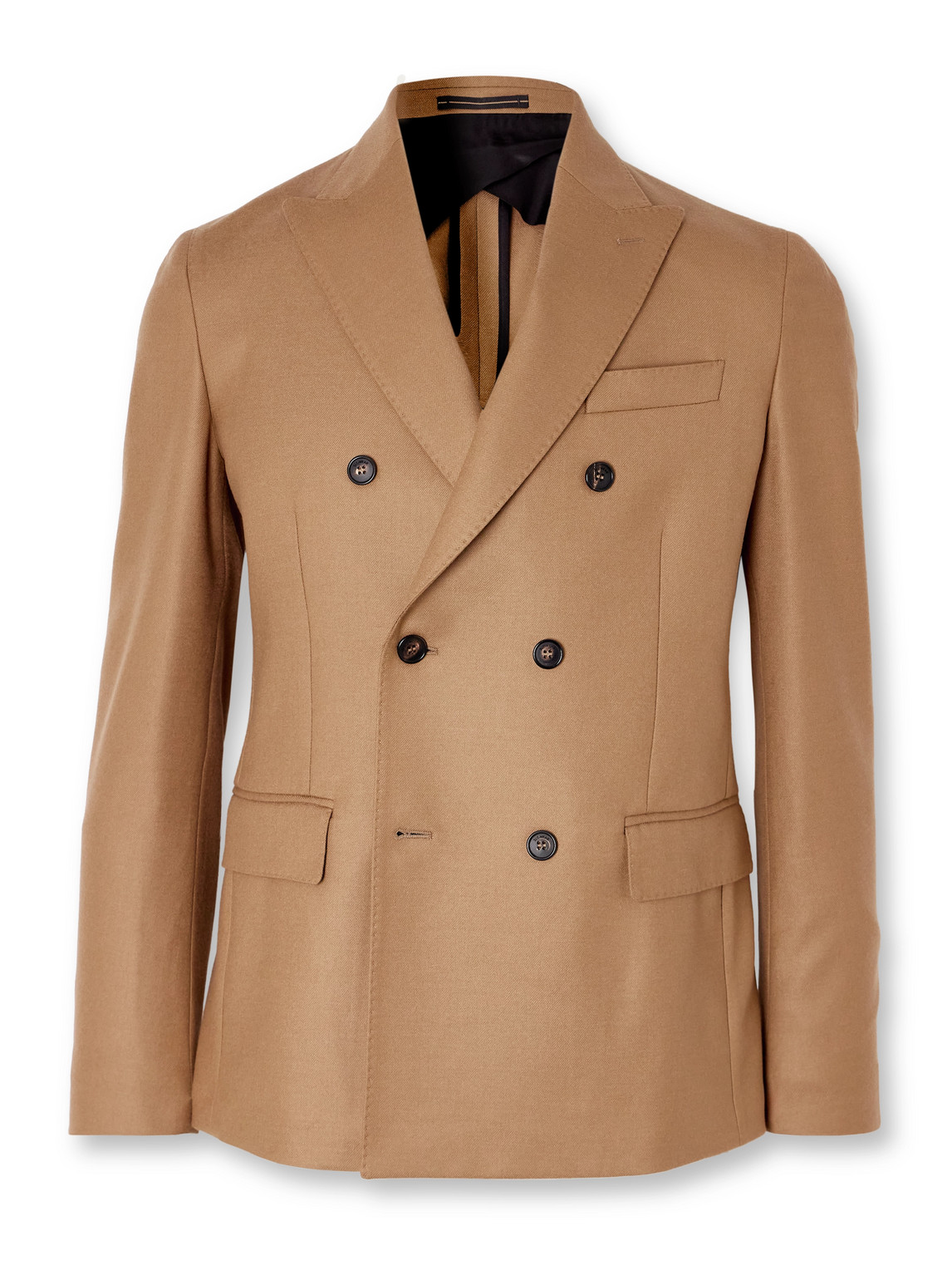 Incotex Slim-fit Double-breasted Virgin Wool-blend Flannel Suit Jacket In Neutral
