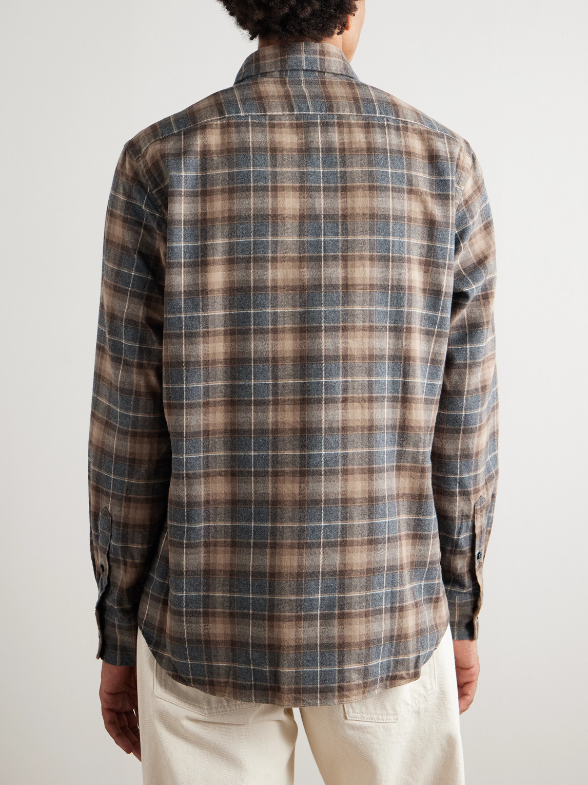 Incotex Button-down Collar Checked Cotton-flannel Shirt In Blue