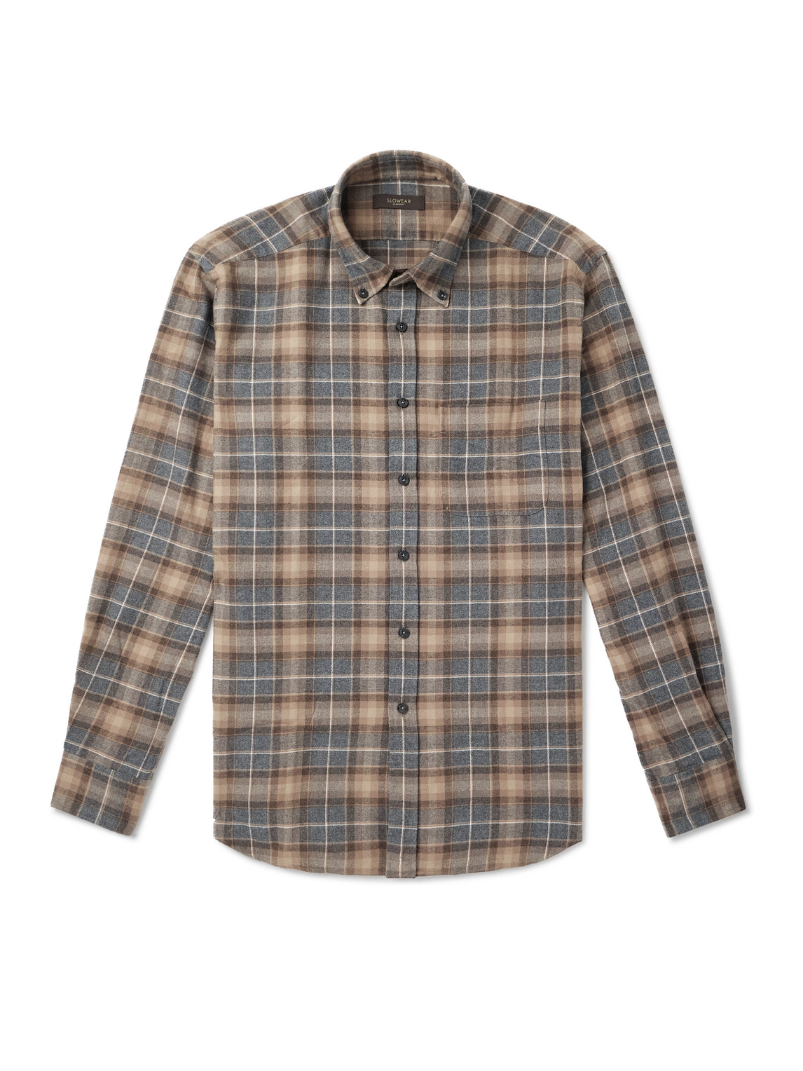 Incotex Button-down Collar Checked Cotton-flannel Shirt In Blue