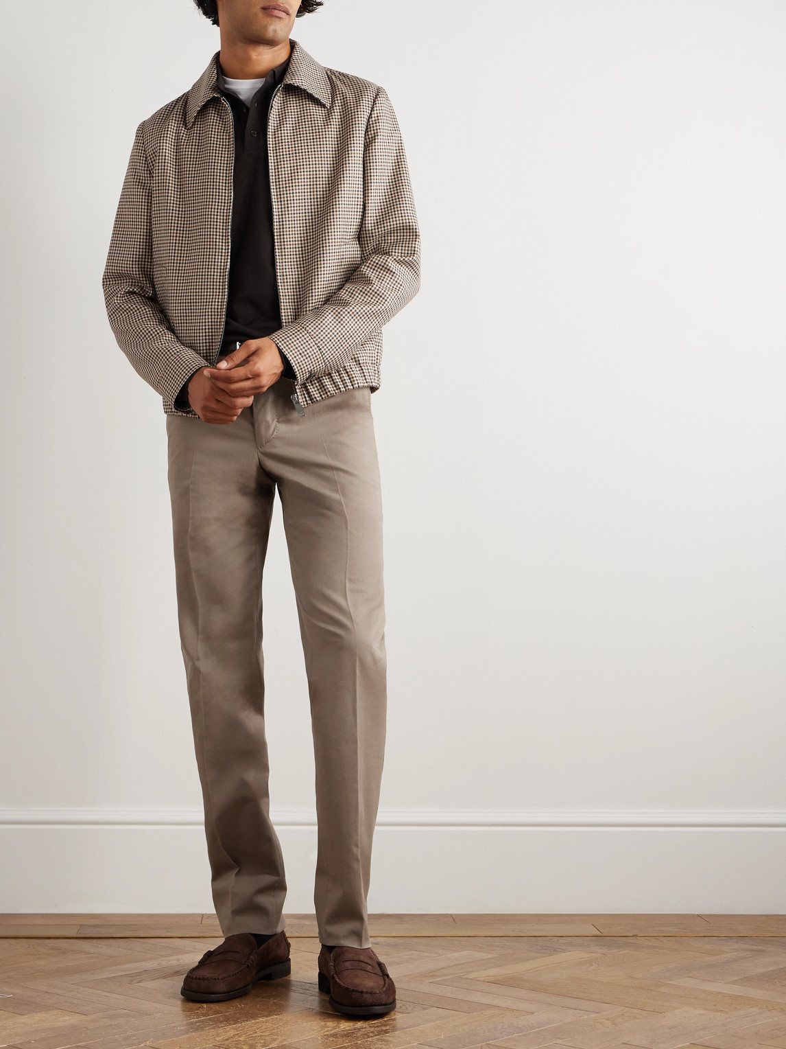 Incotex Checked Wool Blouson Jacket In Brown