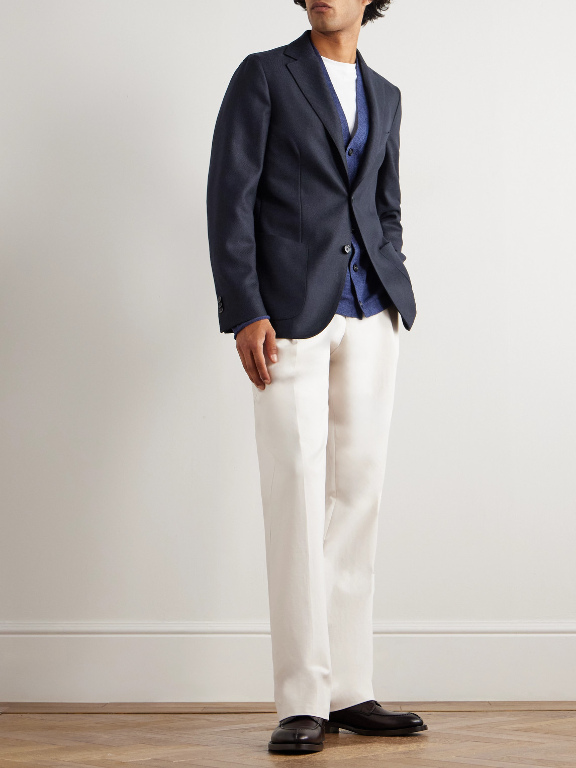 Incotex Wool And Cashmere-blend Flannel Blazer In Blue