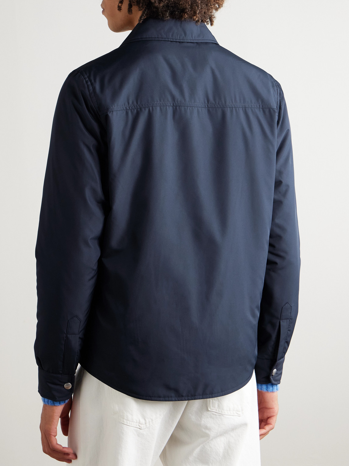 Incotex Teknosartorial Grosgrain-trimmed Padded Shell Overshirt In Blue