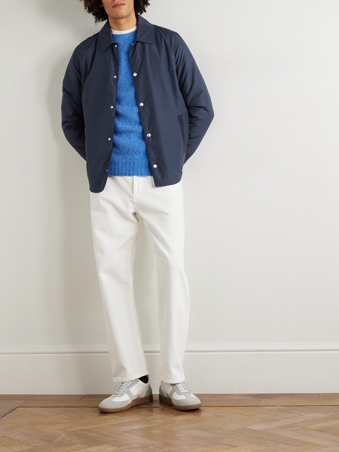 Incotex Teknosartorial Grosgrain-trimmed Padded Shell Overshirt In Blue