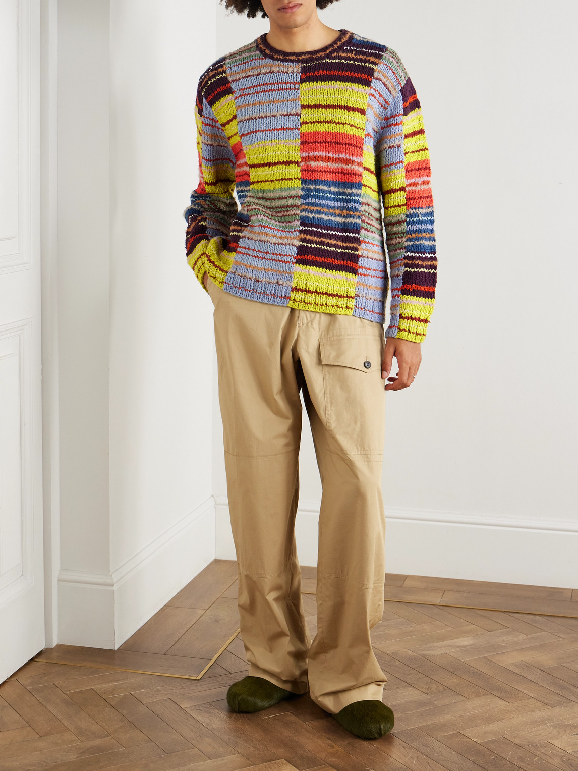 The Elder Statesman Scrap Patchwork Cotton-blend Sweater In Multi