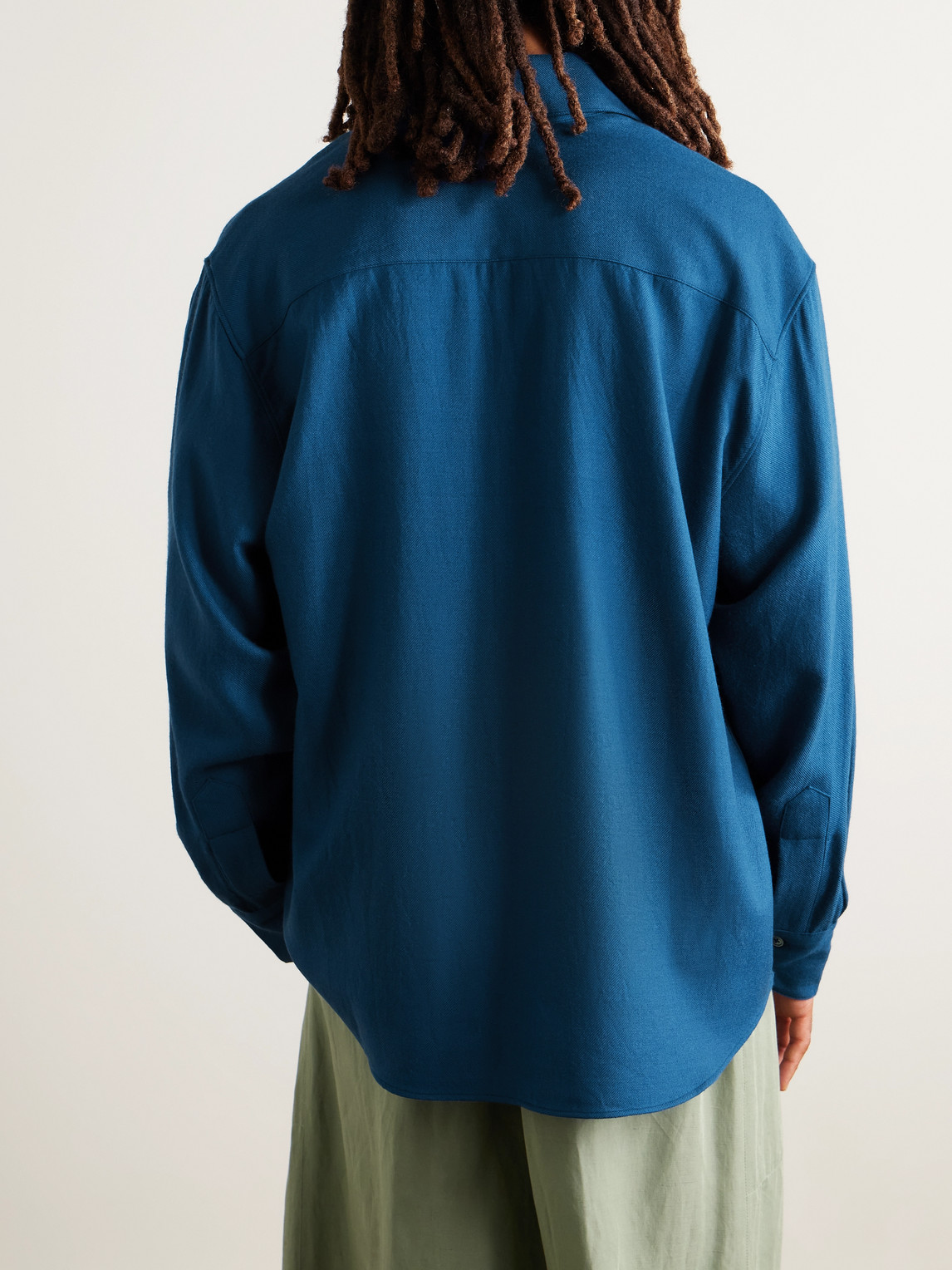 The Elder Statesman Wool And Cashmere-blend Twill Shirt In Blue