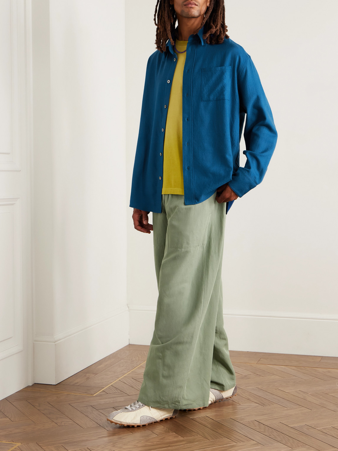 The Elder Statesman Wool And Cashmere-blend Twill Shirt In Blue