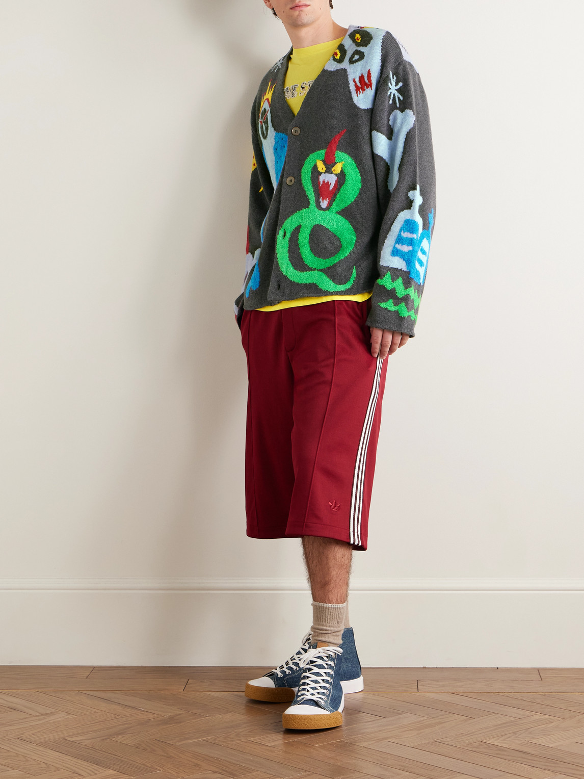 The Elder Statesman Mythical Creatures Jacquard-knit Cashmere-blend Cardigan In Black